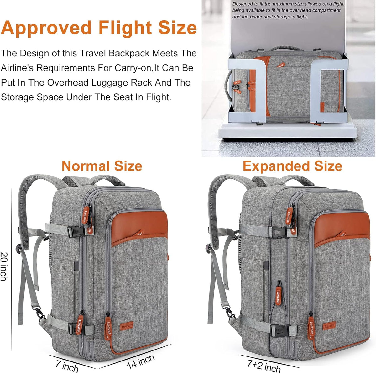 Lumesner Carry on Backpack, Extra Large 40L Flight Approved Travel Backpack for Men & Women - PuriLite
