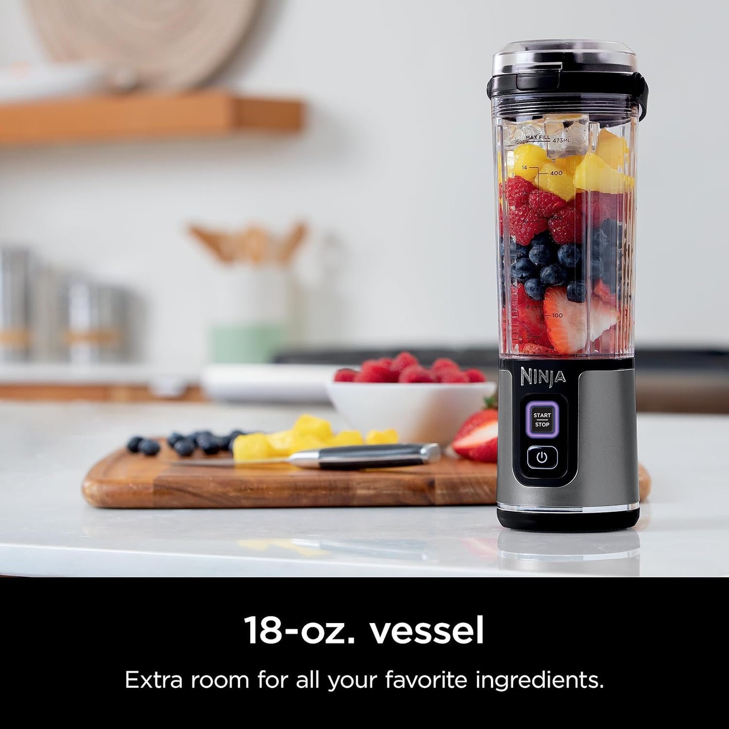 Ninja Blast Portable Blender, Cordless, 18oz. Vessel, Personal Blender for Shakes & Smoothies, BPA Free, Leakproof Lid, USB-C Rechargeable, Black, BC151BKC (Canadian Version)