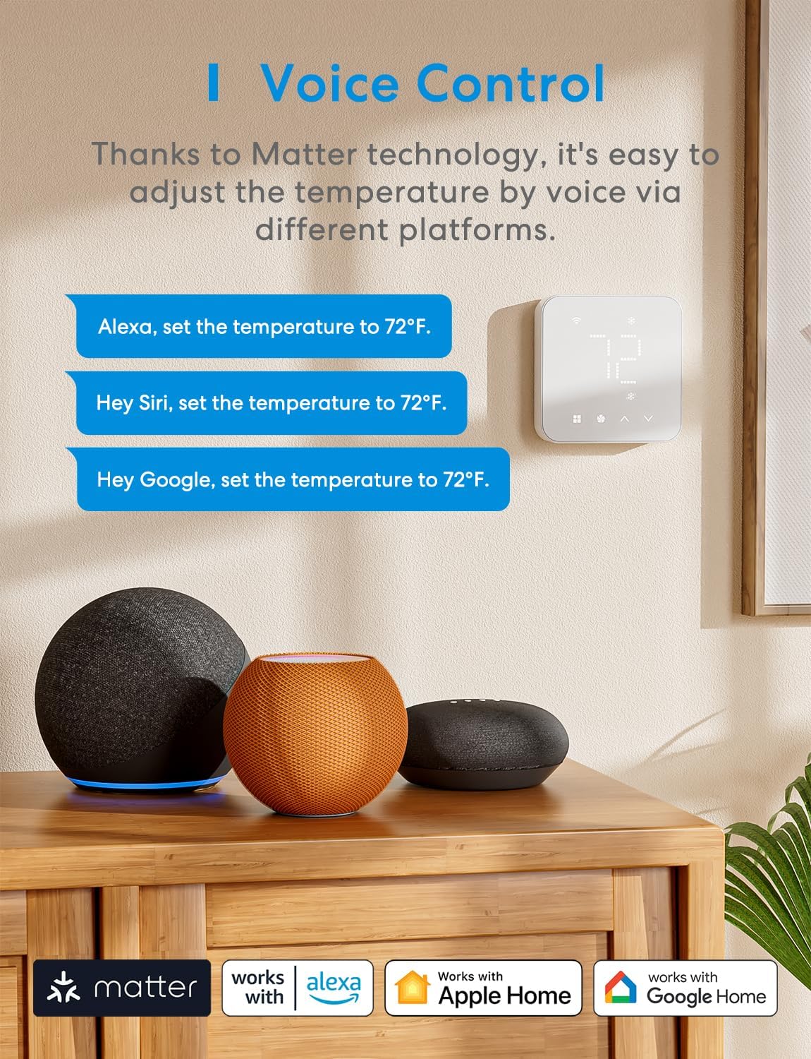 meross Smart Thermostat for Home, WiFi Thermostat Works with Matter, Alexa, Apple Home, Google Assistant, App Voice Control, 7x24h Scheduling, Energy Saving, C-Wire Required