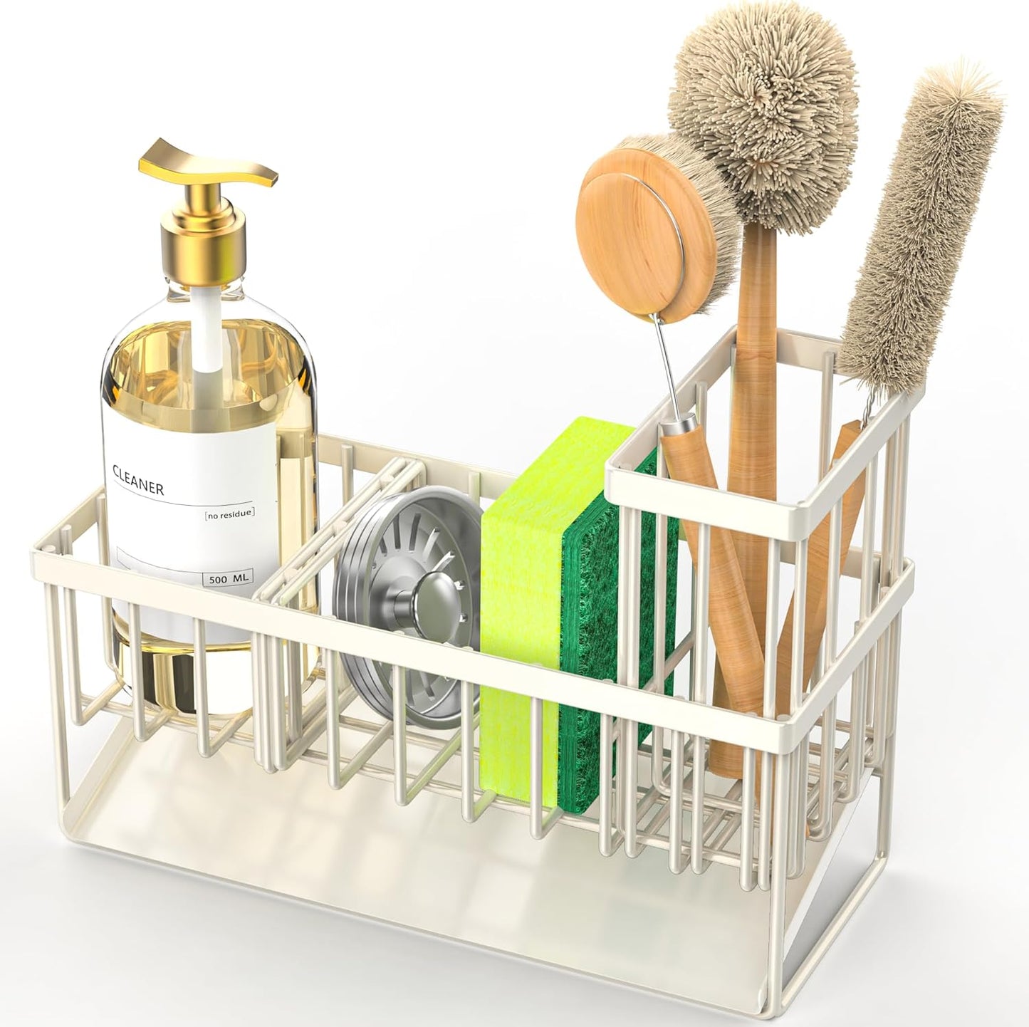 Cisily Kitchen Sink Caddy Organzier with High Brush Holder, Sponge Holder for Sink, 304 Rustproof Stainless, Kitchen Countertop Soap Dispenser Organizer, Kitchen Decor and Accessories (Black)