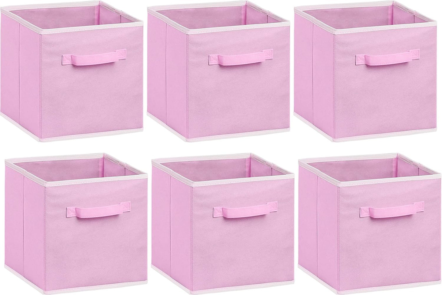 Foldable Fabric Cube Storage Bin Organizer Set, Collapsible Storage Boxes with Handles for Shelves, Closets and Home Organization (6 Pack, Pink) - PuriLite