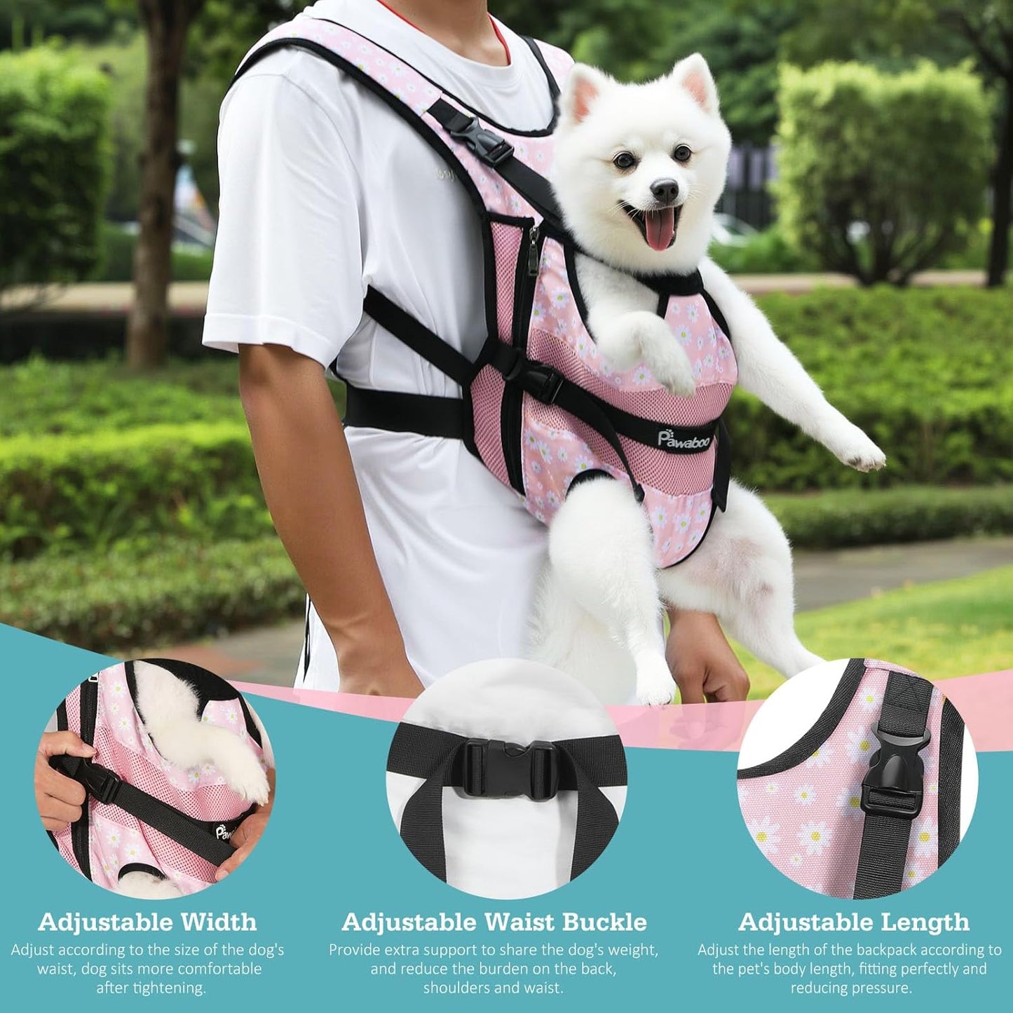 Pawaboo Pet Carrier Backpack, Adjustable Pet Front Cat Dog Carrier Backpack Travel Bag, Legs Out, Easy-Fit for Traveling Hiking Camping for Small Medium Dogs Cats Puppies, Medium, Black