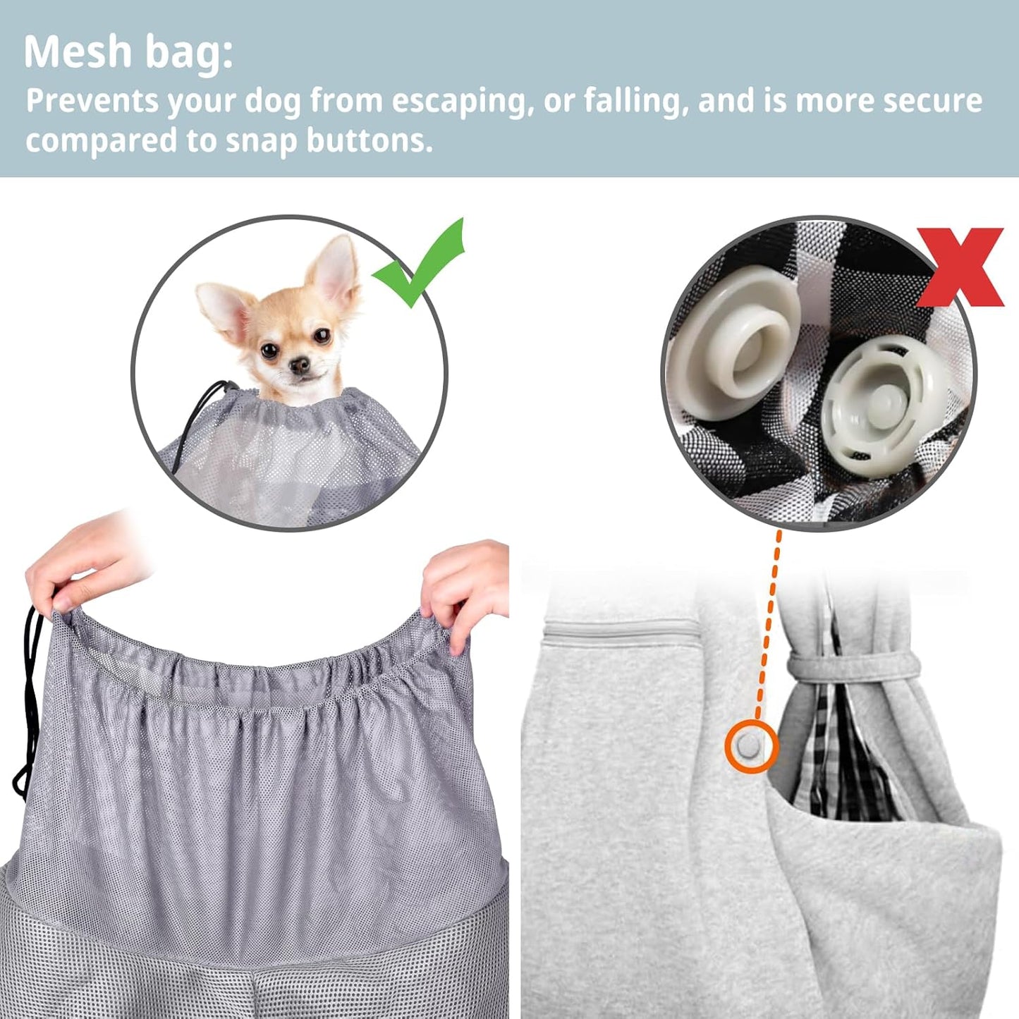 Cuby Adjustable Dog Cat Sling Padded Hard Bottom Pet Carrier Sling Soft Carrying Puppy Bag for Small Dogs Cats Outdoor Travel (Grayish-White)