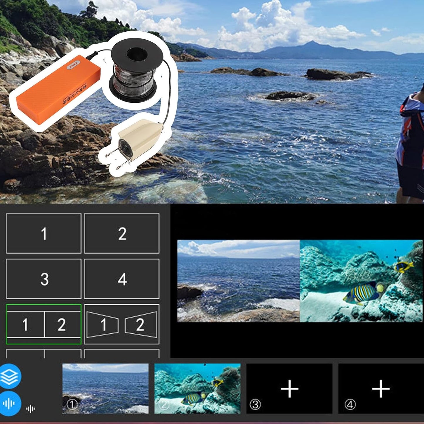 Underwater Fishing Camera, Waterproof Fish Finder 1080P FHD Visual Night Vision, 5000mah Rechargeable Battery, 98.43ft Cable, for Ice Lake Sea Boat Kayak Fishing