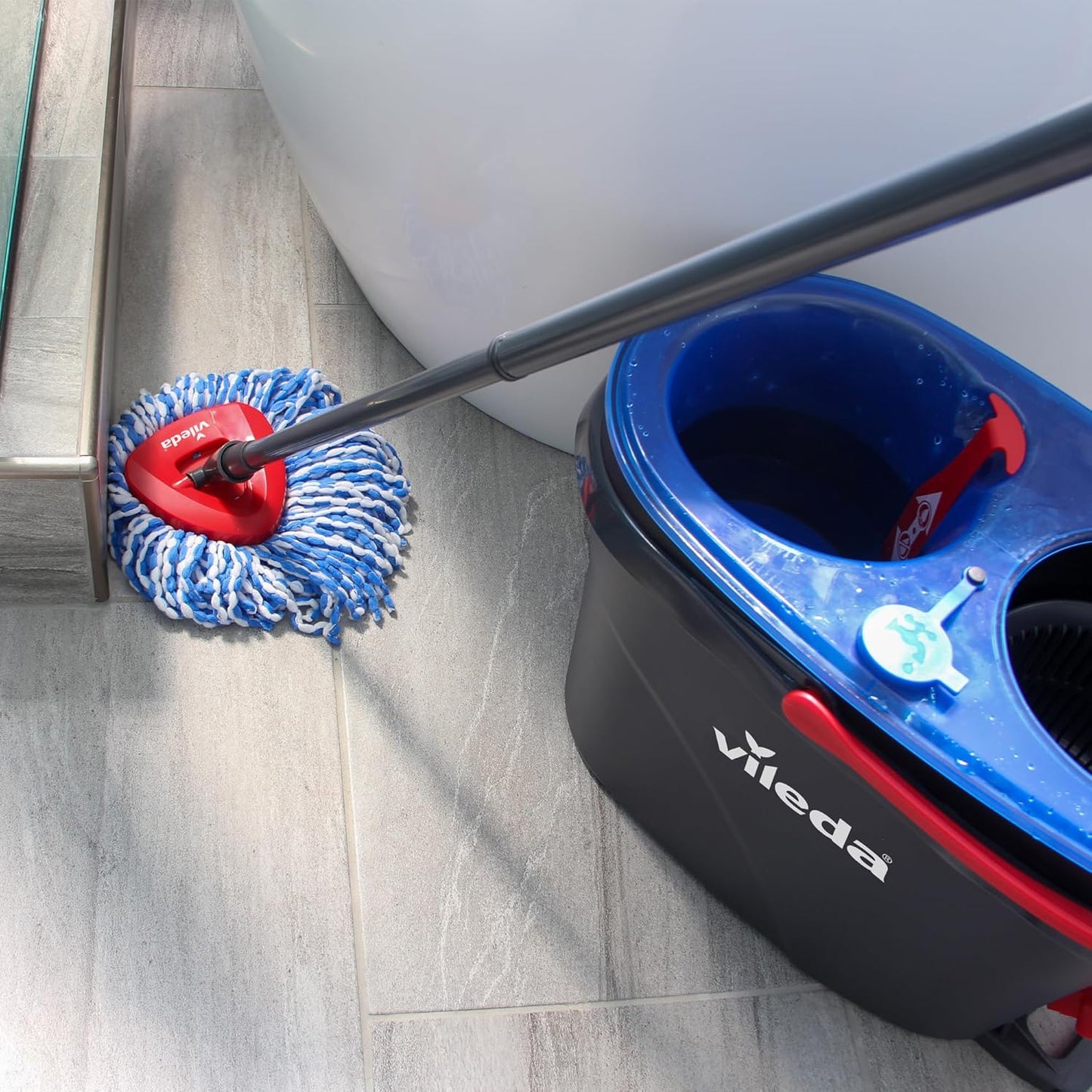 Vileda RinseClean Spin Mop & Bucket System | 2-Tanks Separate Clean and Dirty Water | Machine Washable and Reusable Microfibre Mop Head Replacement | Hands-Free Wringing Bucket