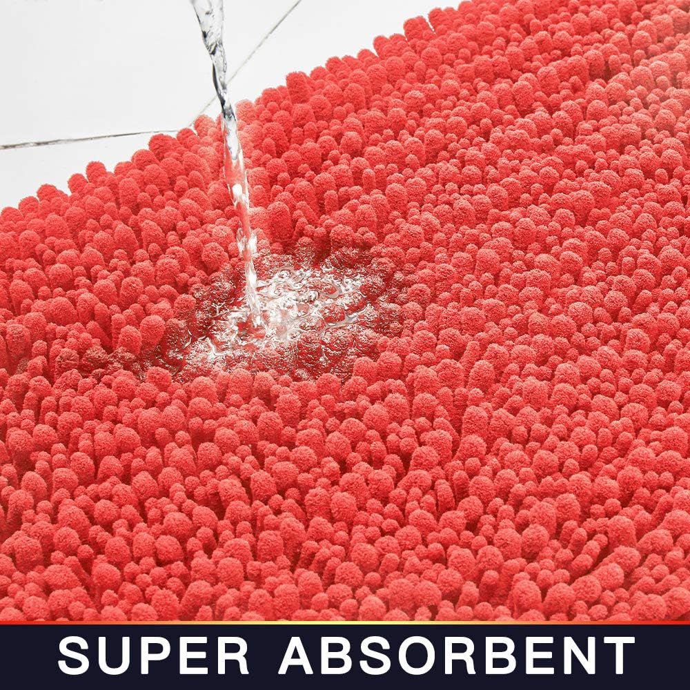 Walensee Bathroom Rug Non Slip Bath Mat (24x17 Inch Blush) Water Absorbent Super Soft Shaggy Chenille Machine Washable Dry Extra Thick Perfect Absorbant Best Small Plush Carpet for Shower Floor