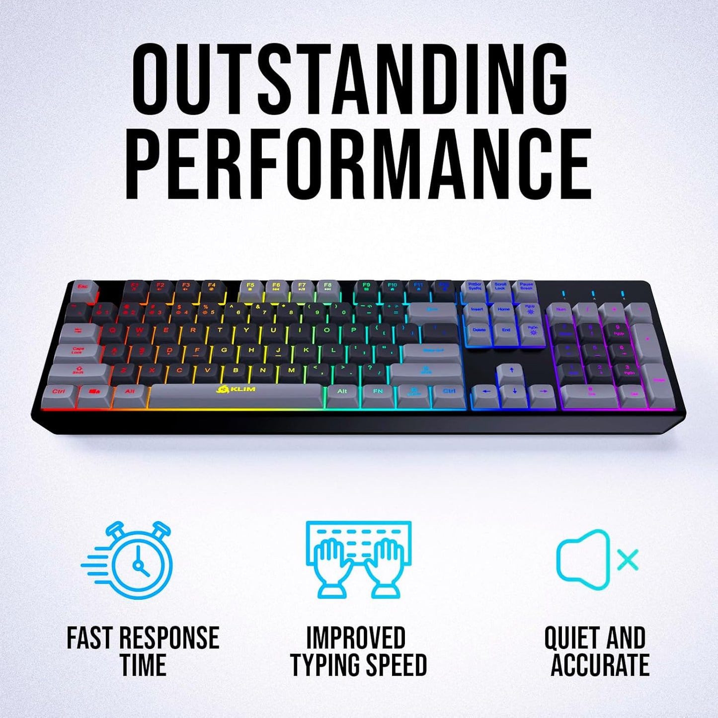 KLIM Chroma Wireless Gaming Keyboard RGB New - Long-Lasting Rechargeable Battery - Quick and Quiet Typing - Water Resistant Backlit Wireless Keyboard for PC PS5 PS4 Mac - Black