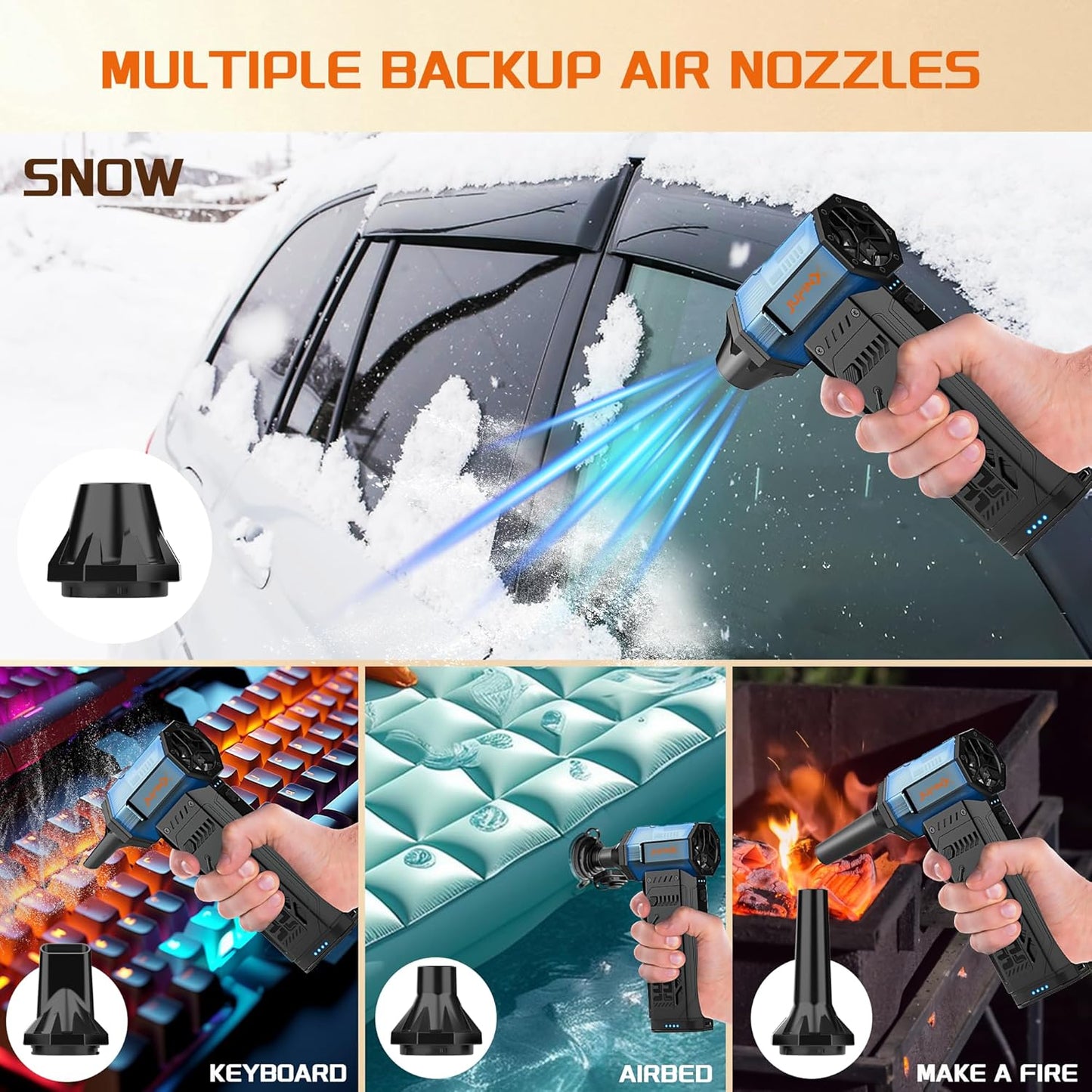 X301 Compressed Air Duster-250000RPM Super Power Electric Air Duster, Replaceable Batteries,Long Life mini Blower, 3-Gear Adjustable,4 nozzles for Computer, Keyboard, Outdoors and Car Cleaning