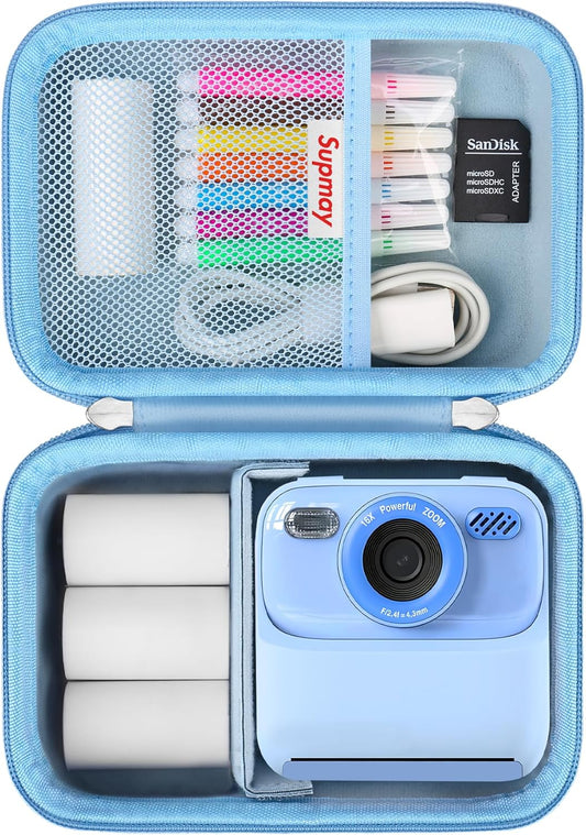 Supmay Hard Carrying Case for Cimizi/for masterbee/for MgaoLo/for PHNIXGAM/for Yosfeng/for Pussan/for CIMELR Kids Camera Instant Print, Storage Case with Mesh Pocket for Roll Printing Papers, Blue