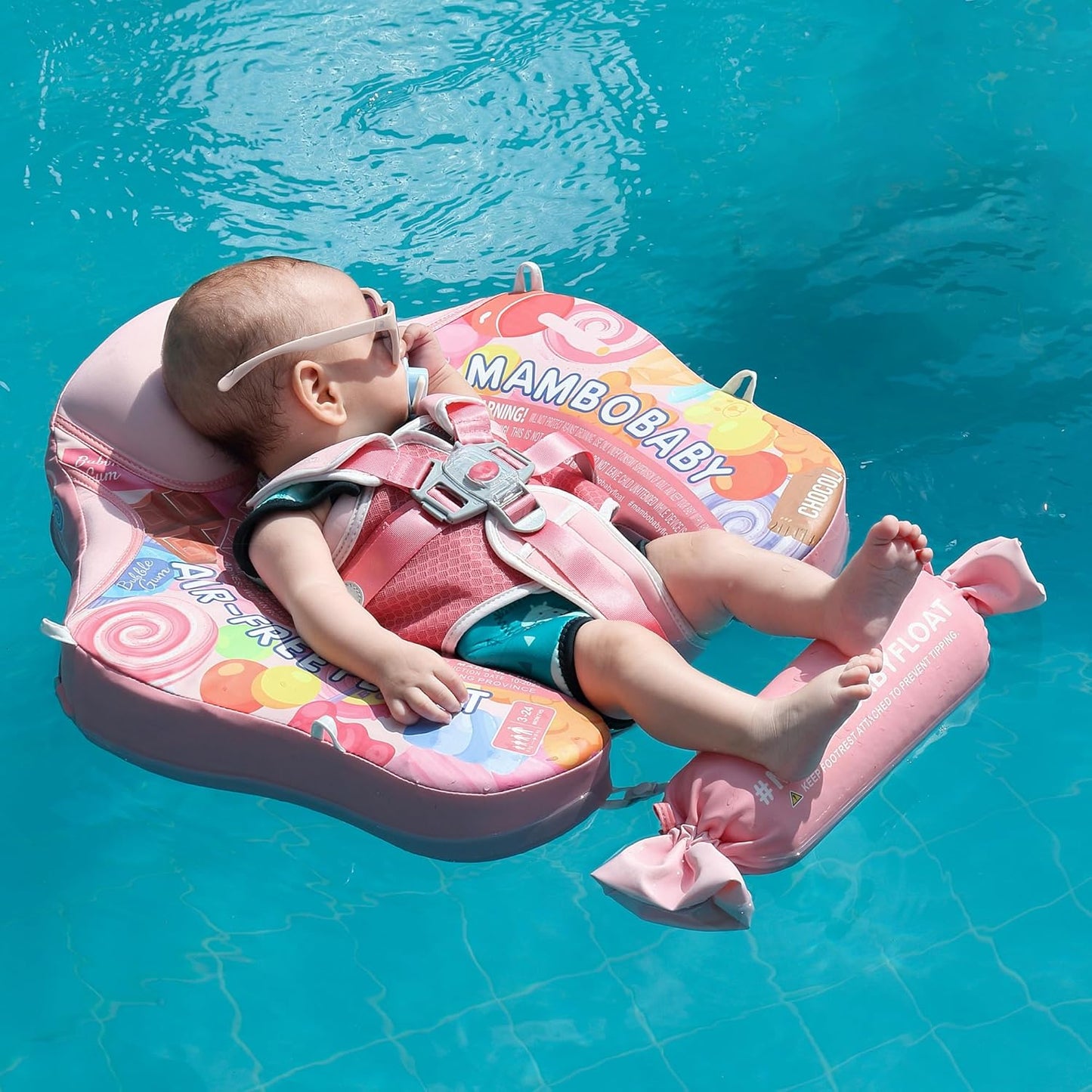 Mambobaby Baby Swim Float with Canopy, Non-Inflatable Solid Baby Float, Upgrade Soft Skin-Friendly Material Infant Swim Float