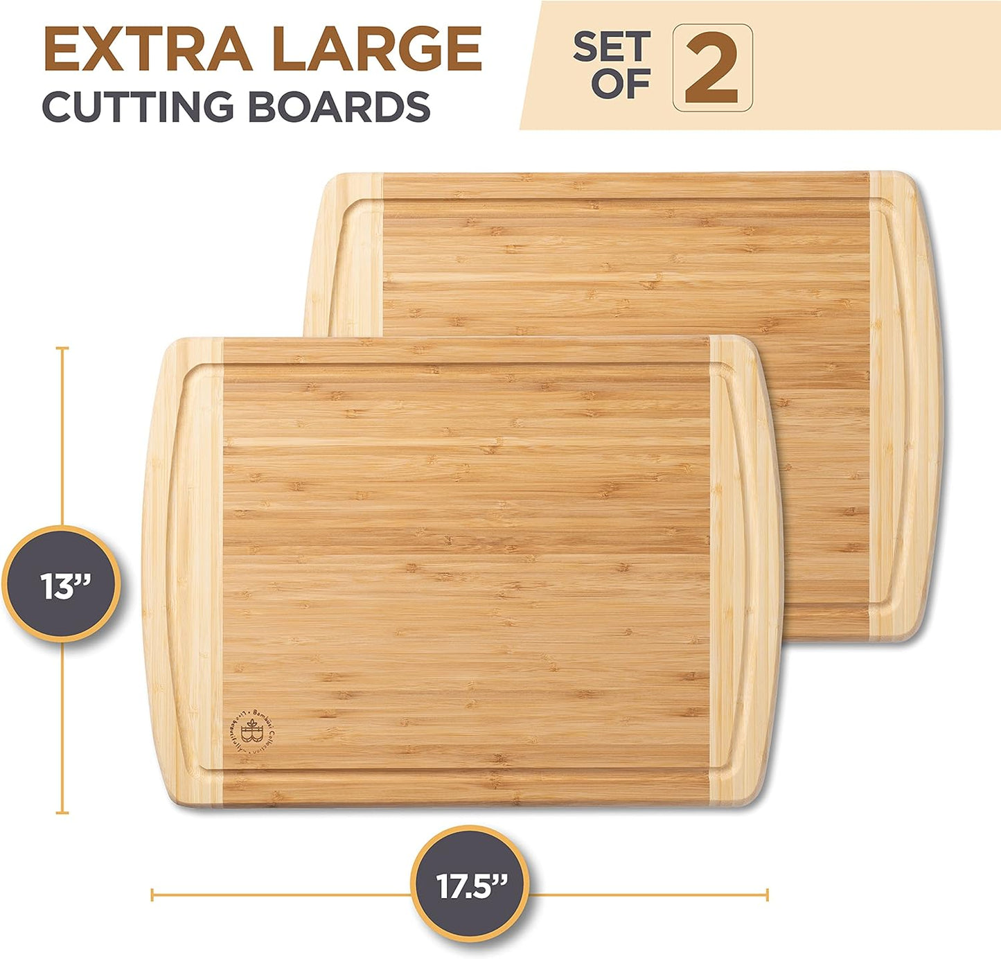 Bamboo Cutting Board Set - 3 Piece Wooden Cutting Board, 3 Assorted Sizes of Bamboo Wood Cutting Boards for Kitchen - Chopping Board for Food Prep, Chopping, Carving Meat, Fruits, Vegetables