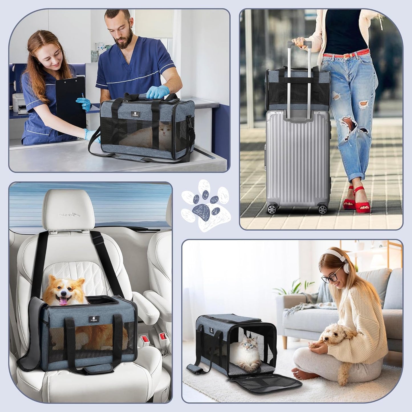X-ZONE PET Cat Carrier Dog Carrier Pet Carrier for Small Medium Cats Dogs Puppies of 15 Lbs,Airline Approved Soft Sided Pet Travel Carrier,Dog Carriers for Small Dogs - Black Grey Purple Blue Brown