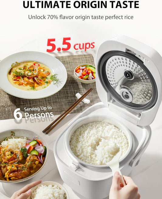 TOSHIBA Rice Cooker 5.5 Cup Uncooked – LED Display with 15 Cooking Functions, 3D Heating Technology, 24-Hr Delay Timer and Auto Keep Warm, Ceramic Inner Pot | White