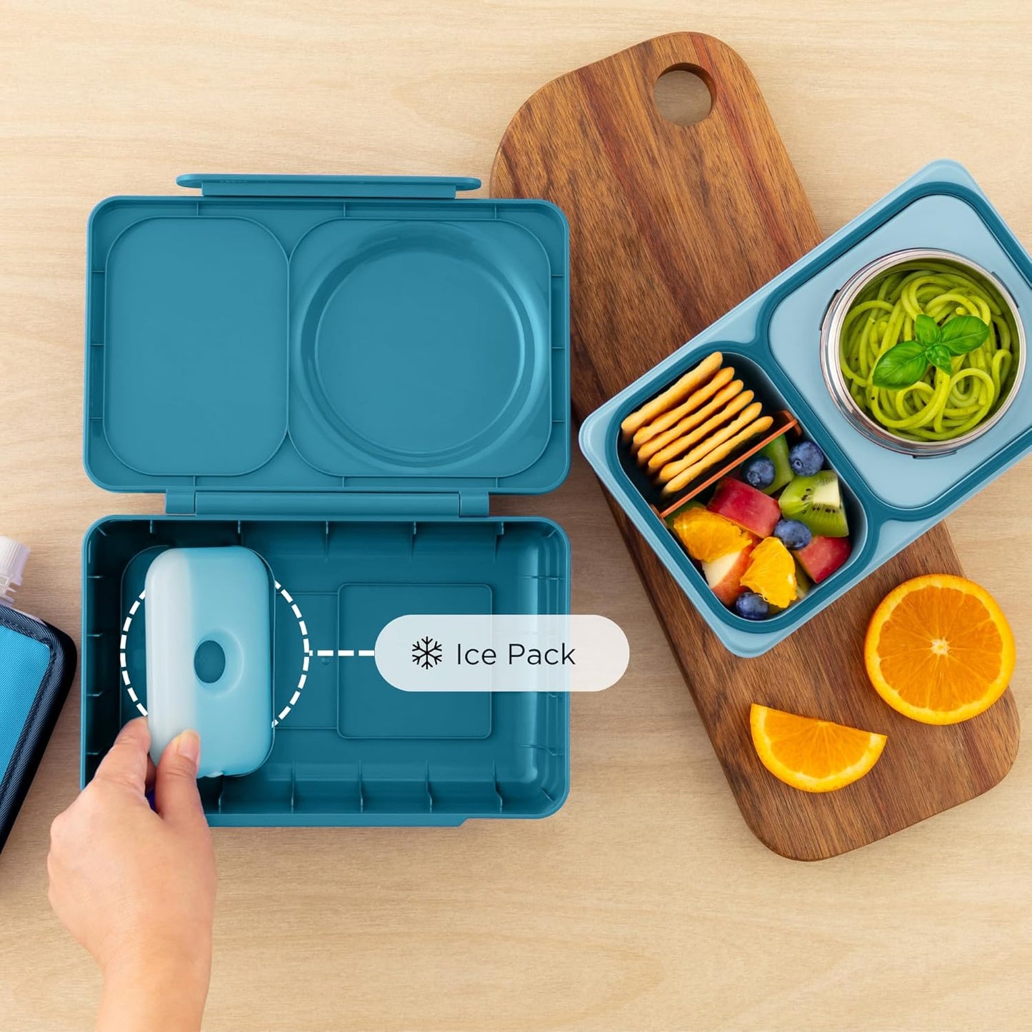 OmieBox UP bento box for kids | Insulated lunch box | Insulated food jar | Cooler ice pack | 2 Compartments (Cherry Pink)