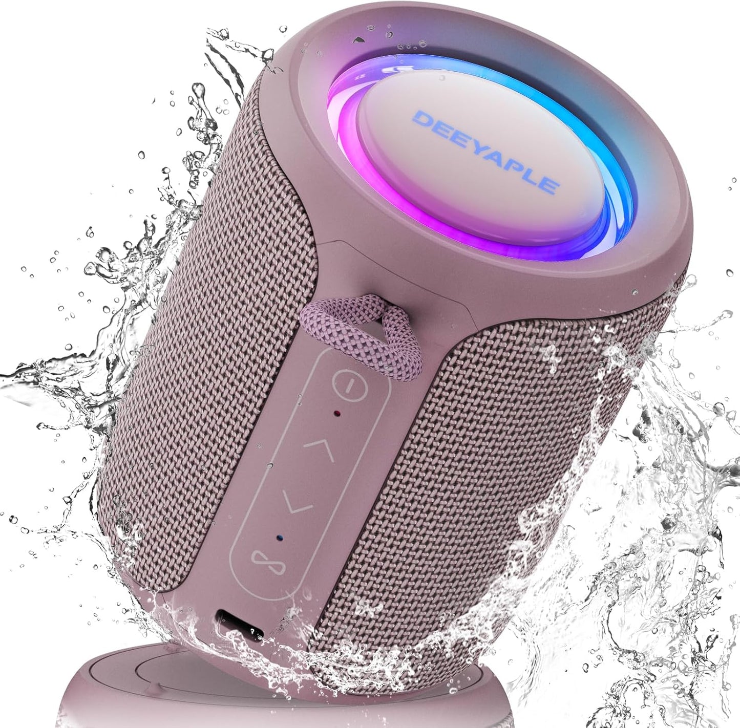 Deeyaple Portable Bluetooth Speaker, IP67 Waterproof Mini Bluetooth Speaker Wireless V5.3 with Stereo Sound,All Day,TWS Pairing,LED Light,Gift for him/her (Black)