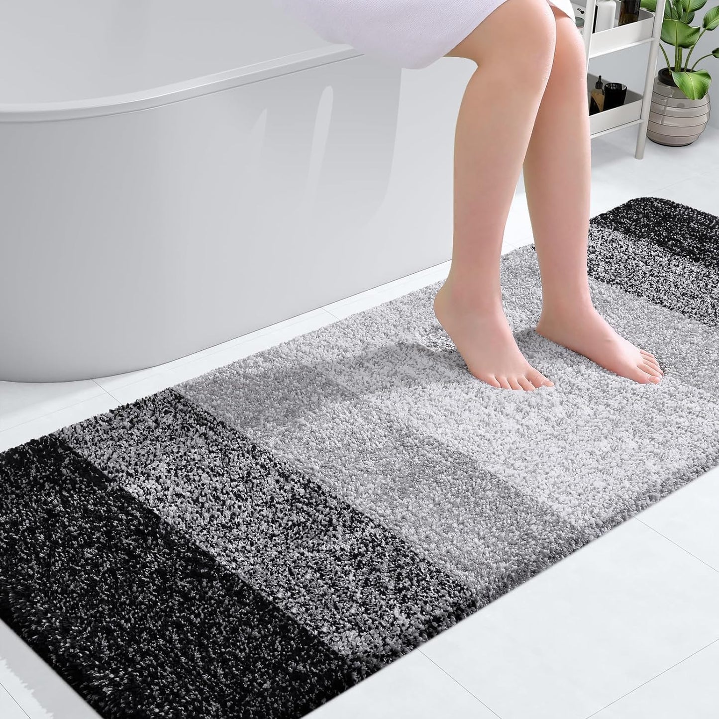 OLANLY Luxury Microfiber Bath Mat, Extra Soft and Absorbent Bathroom Mat, Non-Slip Plush Shaggy Bathroom Rug, Machine Wash Dry, Bath Rugs for Bathroom Floor, Tub and Shower, 16x24, Grey