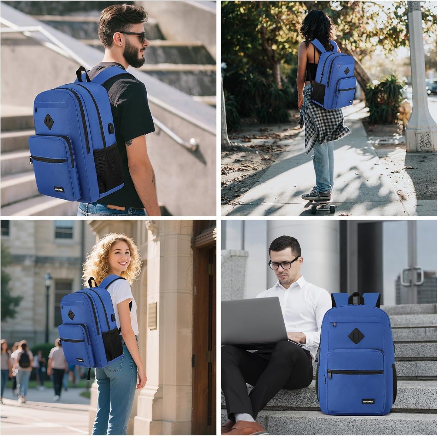 Black Backpack for Men Women, Durable Casual School Backpacks Teens Boys and Girls Classic 15.6 Inch Laptop Bookbag with USB Charger for College High School Work Travel