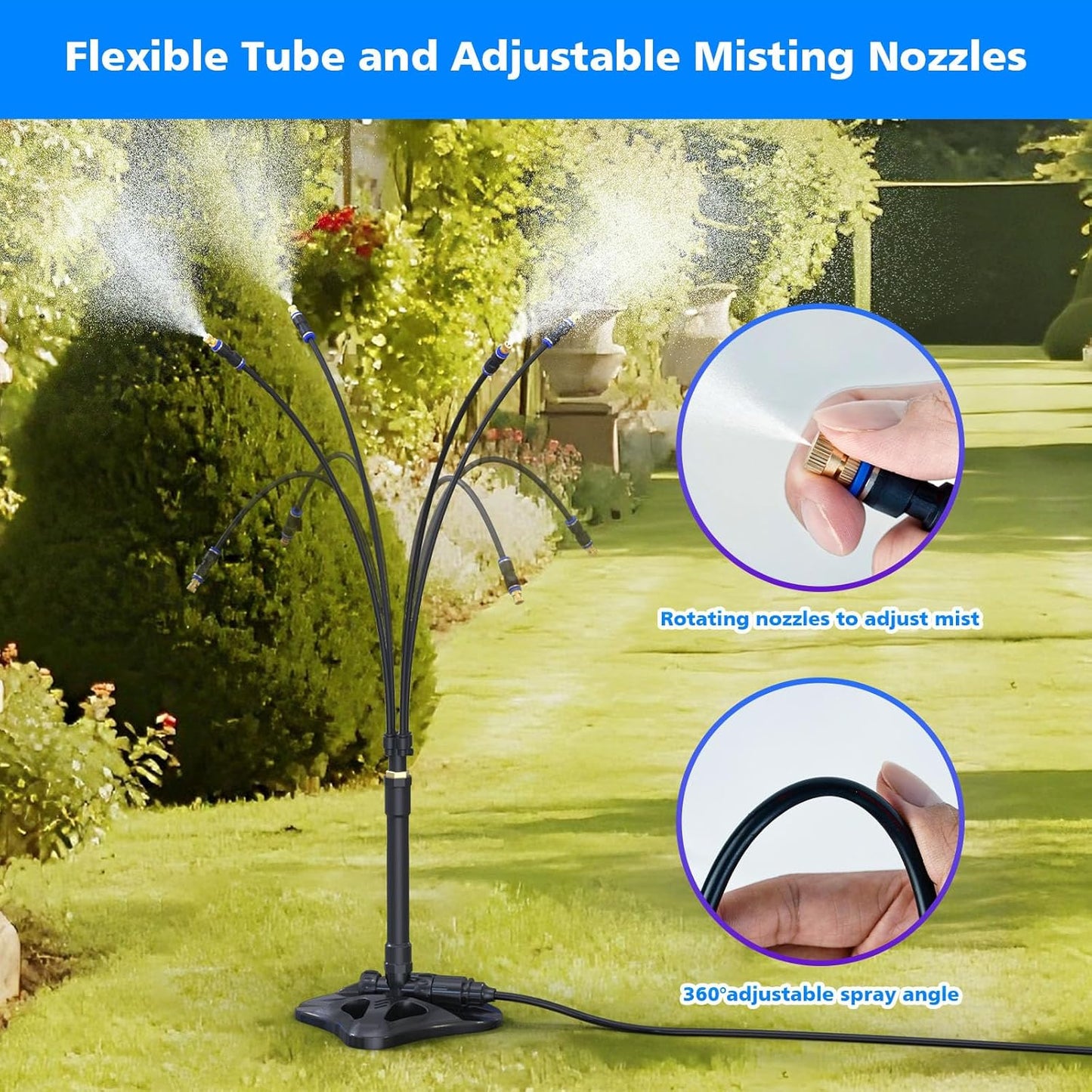 Misters for Outside Patio - Standing Mister for Cooling Outdoor, 26.2FT(8M) Portable Misting System for Garden Backyard BBQ Party Tanning Pool Beach Cooling & Water Playing