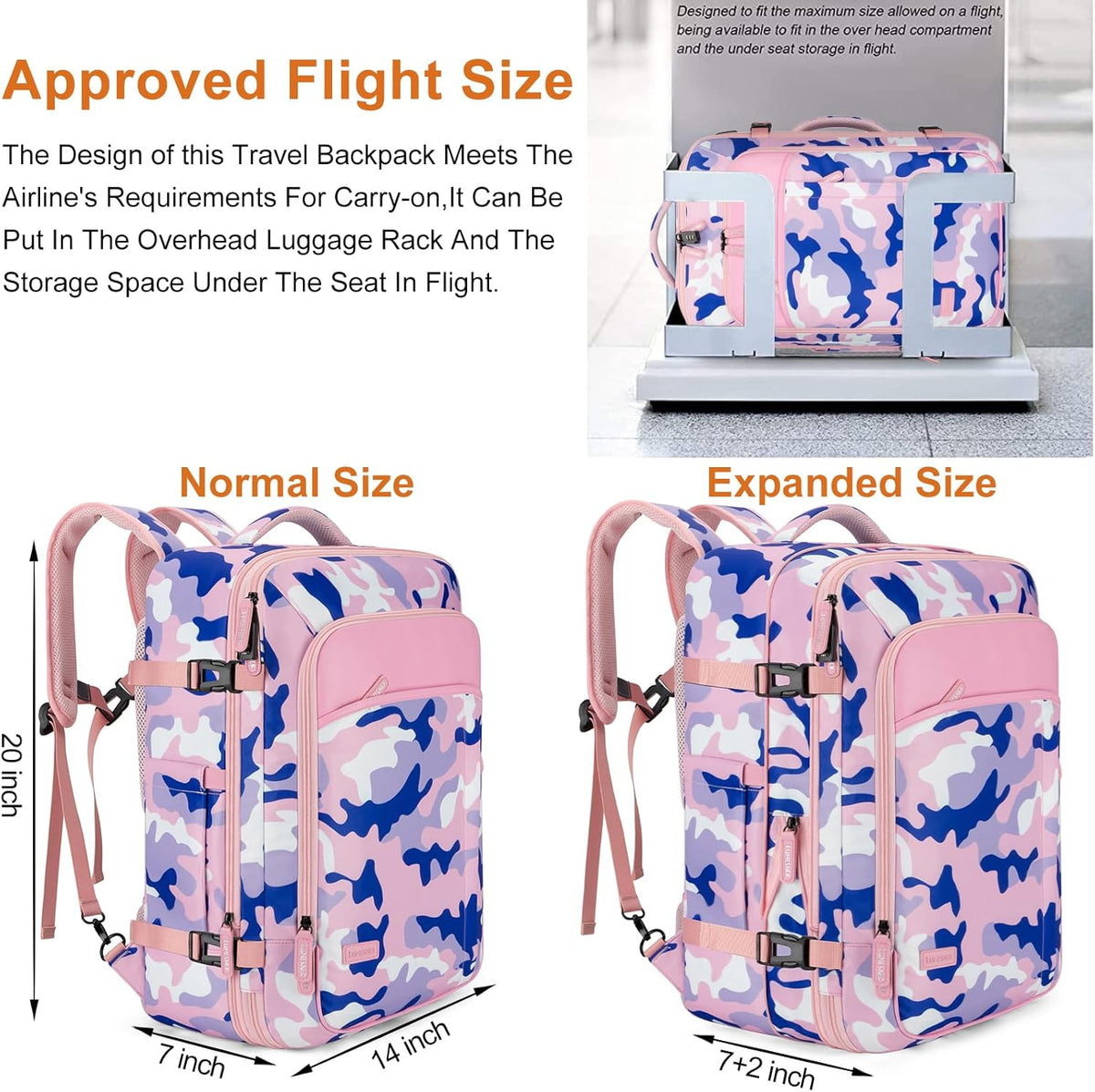 Lumesner Carry on Backpack, Extra Large 40L Flight Approved Travel Backpack for Men & Women - PuriLite