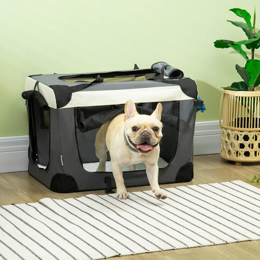 PawHut 60cm Foldable Pet Carrier Bag Soft Travel Dog Crate, Portable Cat Carrier w/Cushion, for Cats and Miniature Dogs - Grey - PuriLite