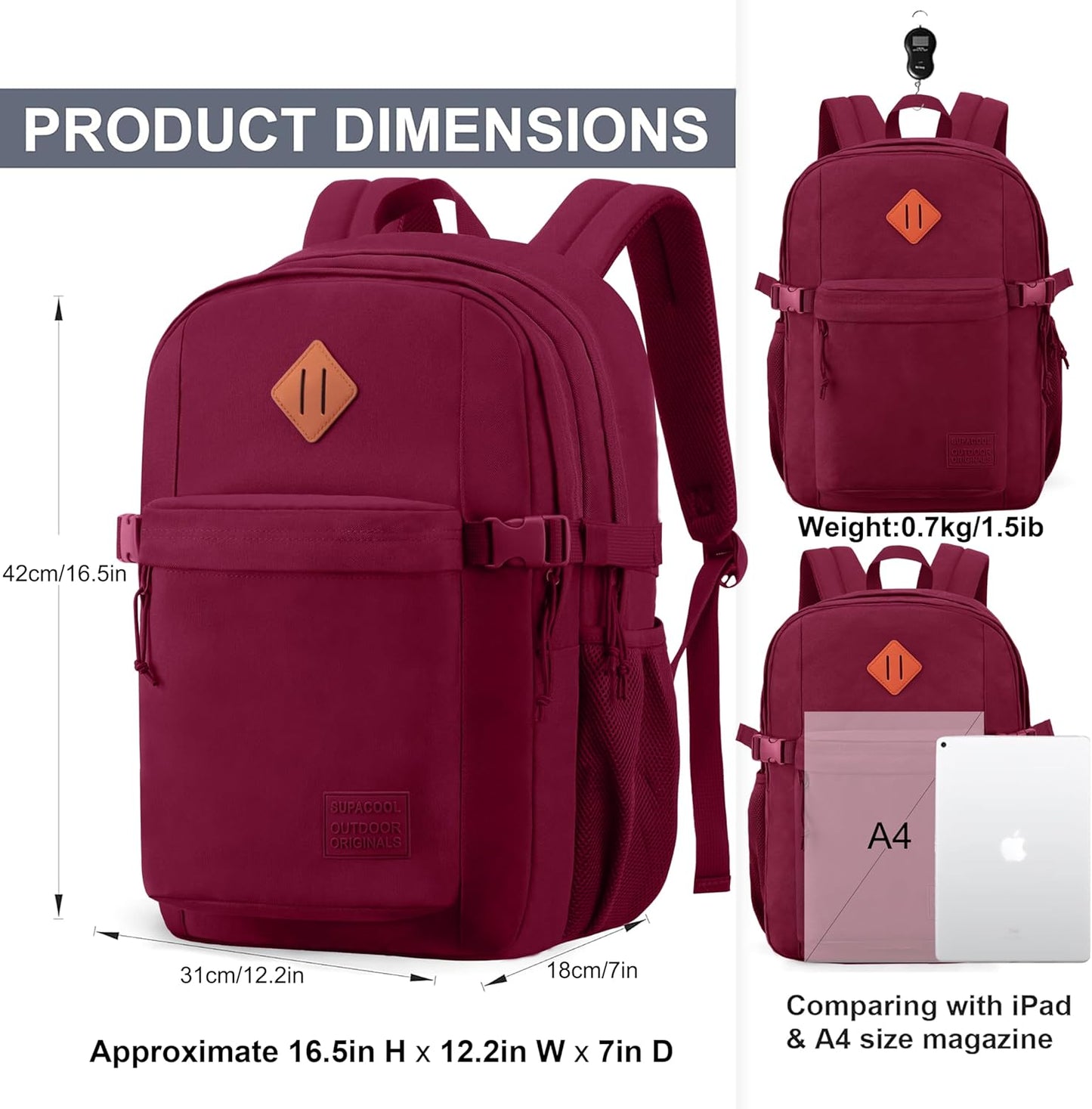 SUPACOOL Lightweight Casual Backpack for Men and Women, Large Backpack for School Boys and Girls