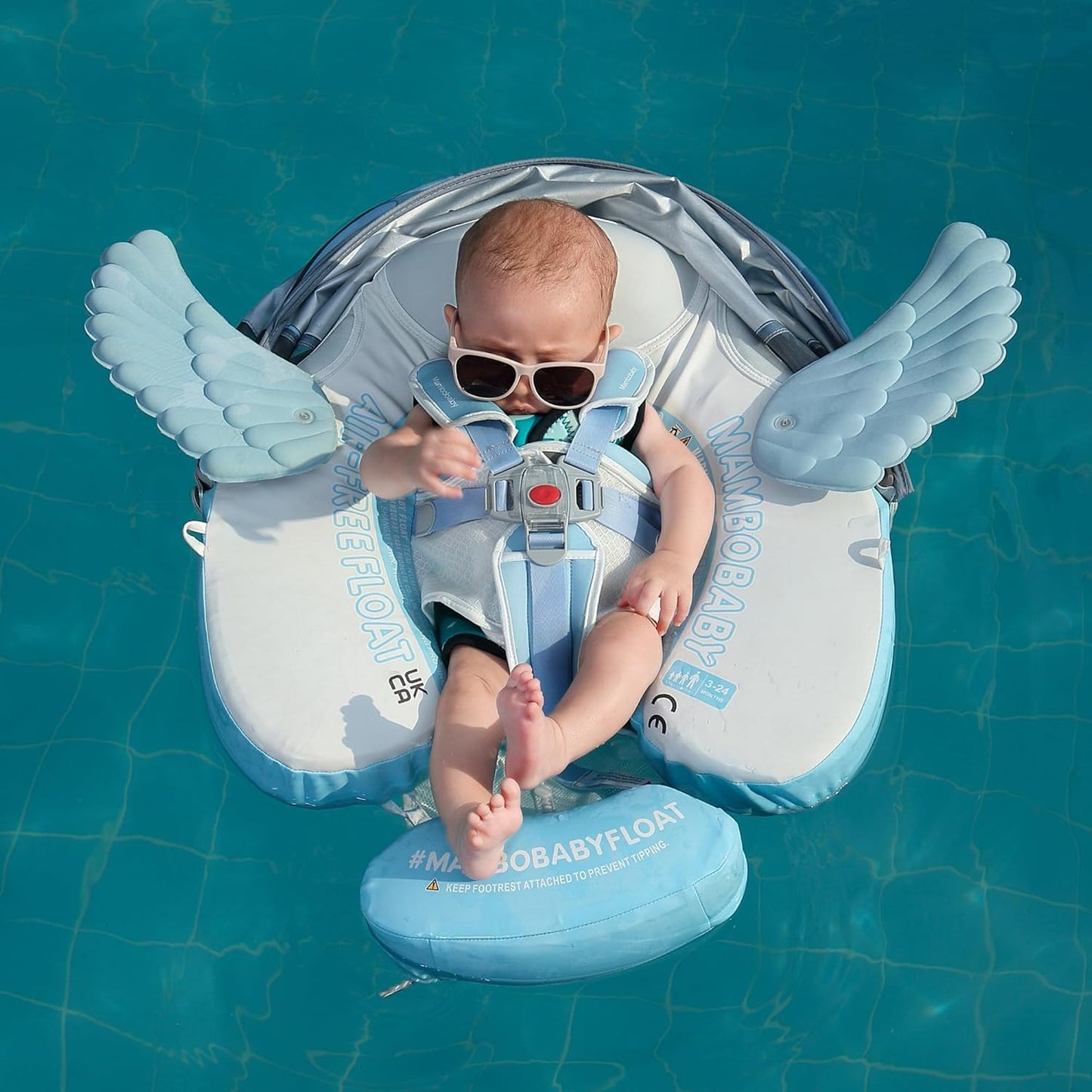 Mambobaby Baby Swim Float with Canopy, Non-Inflatable Solid Baby Float, Upgrade Soft Skin-Friendly Material Infant Swim Float