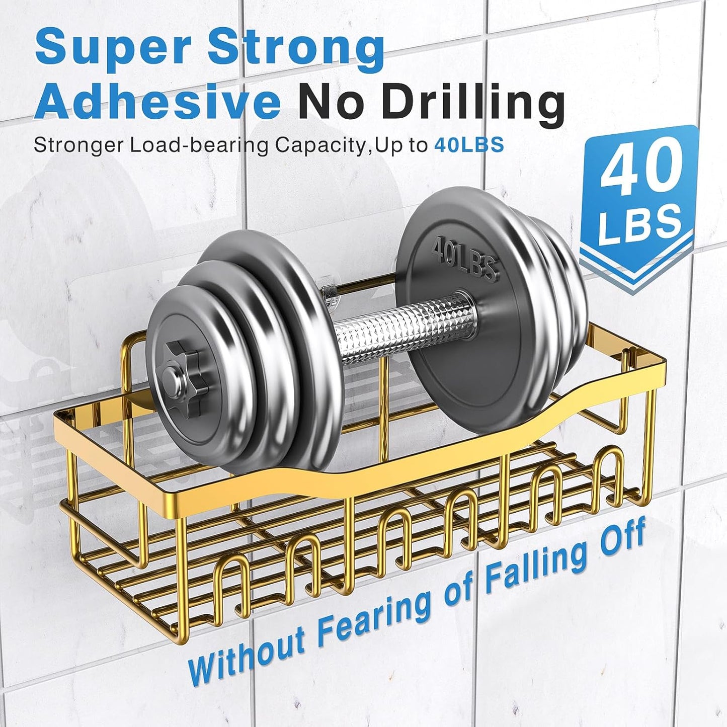 EUDELE 5-Pack Rustproof Stainless Steel Shower Caddy – No Drill Adhesive Bathroom Organizer with Large Capacity, Spacious Shower Shelves for Inside Shower, Kitchen & Home Decor Storage
