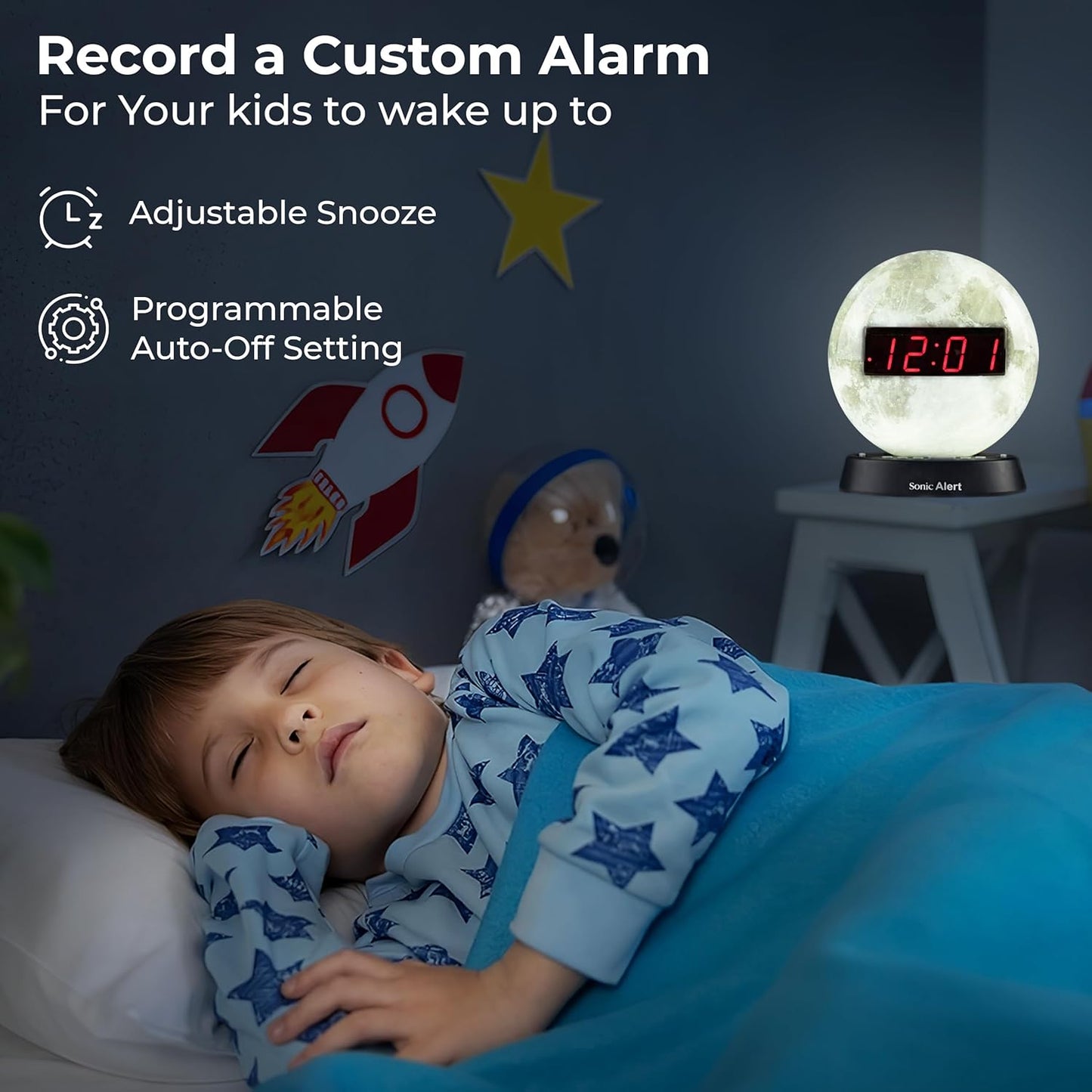 Sonic Alert Baseball Alarm Clock Nightlight for Heavy Sleepers - Loud & Compact Alarm Clock for Bedroom - Battery Backup & Full Range Dimmer - Easy to Set Digital Alarm Clock for Kids - AUX Connection