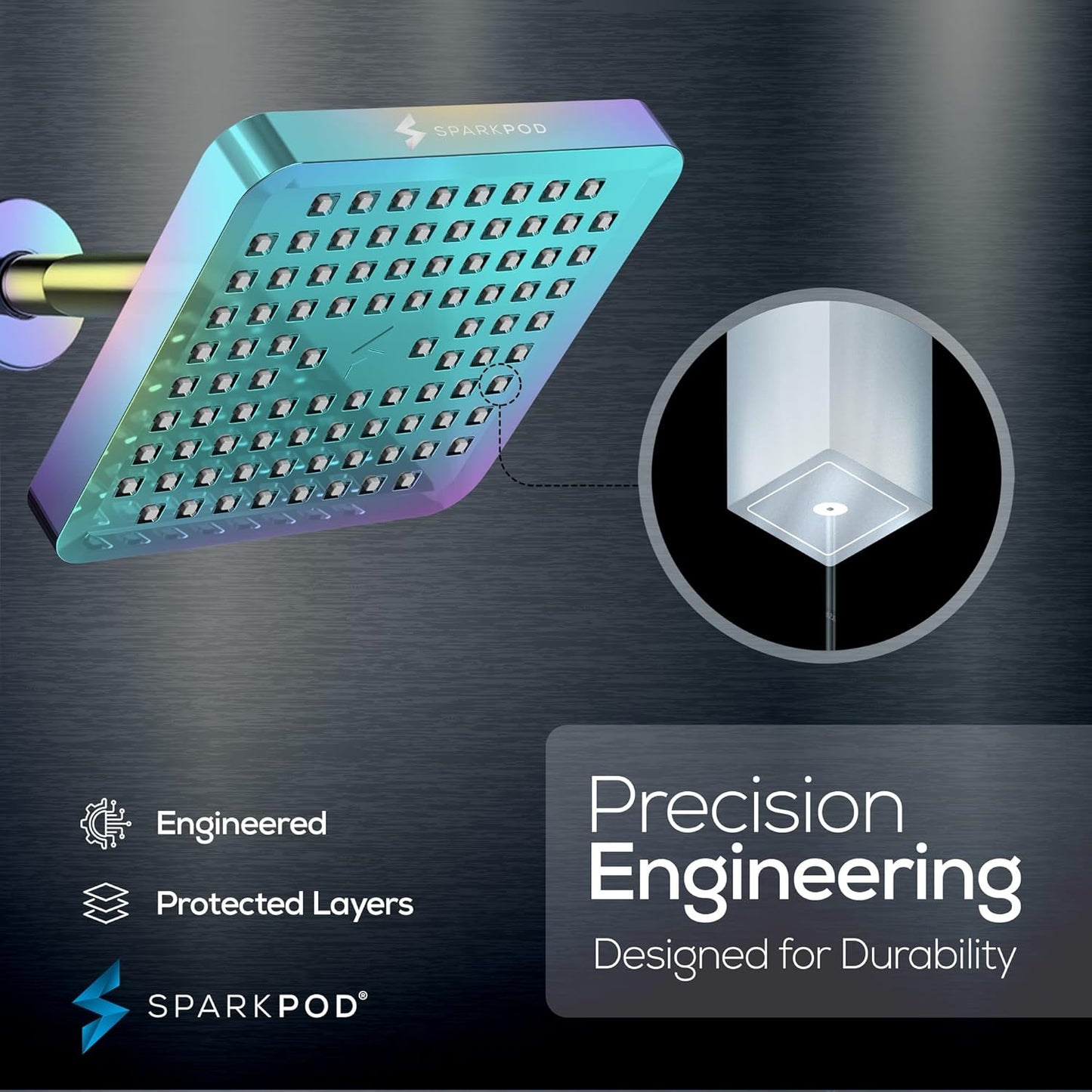 SparkPod Shower Head - High Pressure Rain - Premium Quality Luxury Design - 1-Min Install - Easy Clean Adjustable Replacement for Your Bathroom Shower Heads (Luxury Polished Chrome, 6 Inch Round)