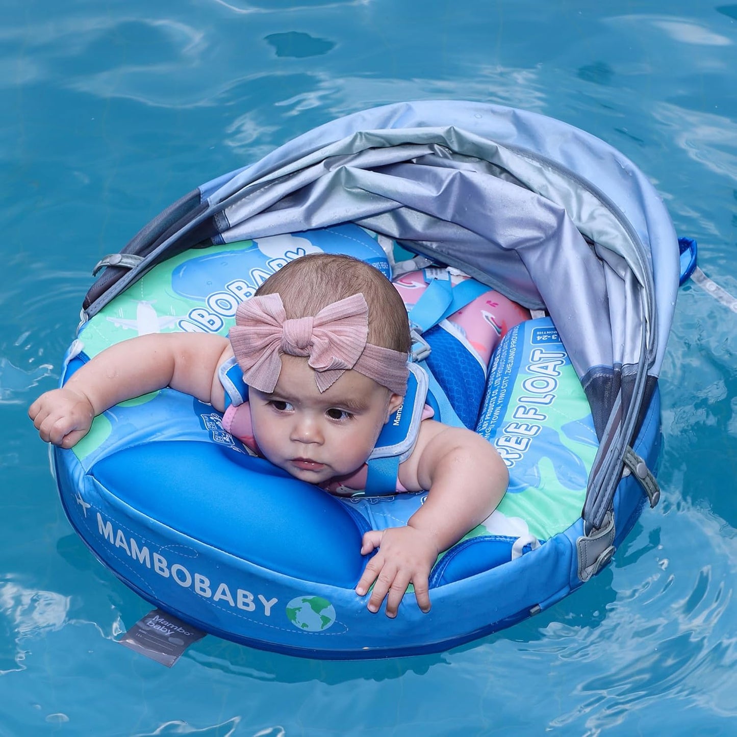 Mambobaby Baby Swim Float with Canopy, Non-Inflatable Solid Baby Float, Upgrade Soft Skin-Friendly Material Infant Swim Float