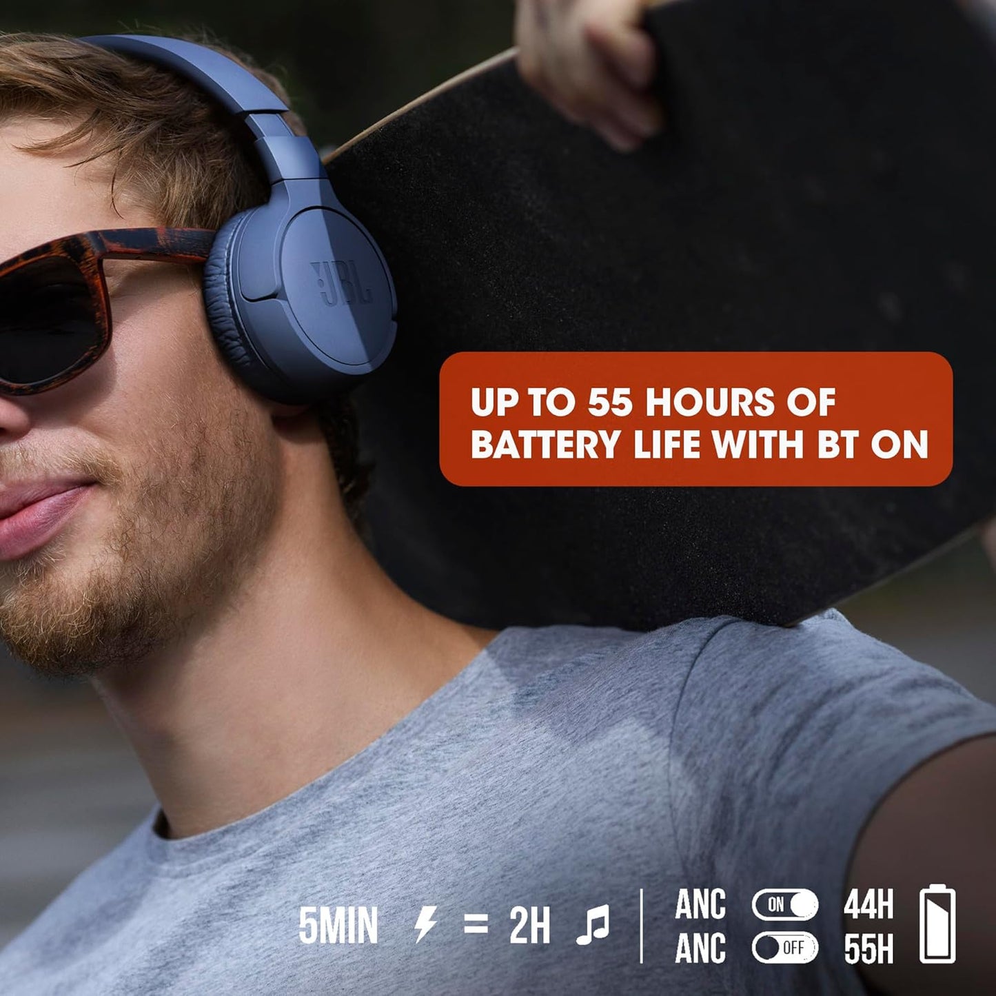 JBL Tune 670NC - Adaptive Noise Cancelling with Smart Ambient Wireless On-Ear Headphones, Up to 70H Battery Life with Speed Charge, Lightweight, Comfortable and Foldable Design (Black)