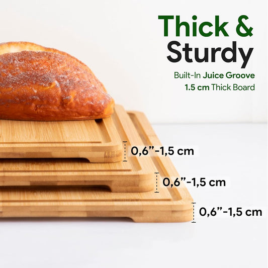 Bamboo Cutting Board Set – Wooden Cutting Board Set with Utensil and Stand – Chopping Board for Kitchen – Usable for Cheese, Meat, Chicken and Vegetables - PuriLite