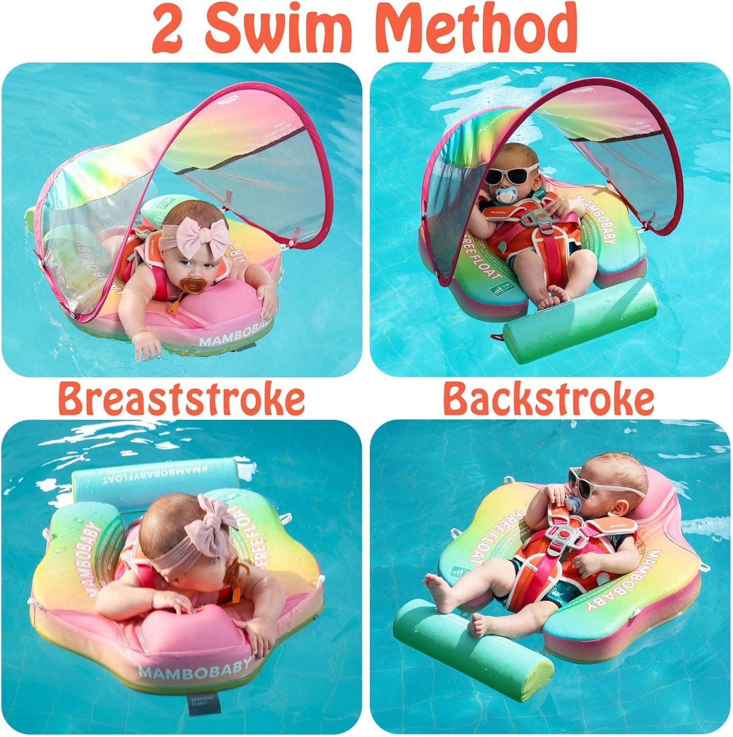 Mambobaby Baby Swim Float with Canopy, Non-Inflatable Solid Baby Float, Upgrade Soft Skin-Friendly Material Infant Swim Float