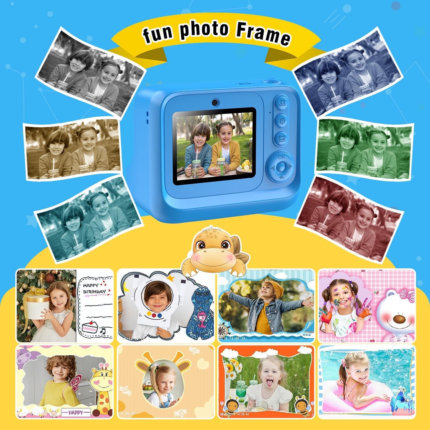 Instant Print Camera for Kids Age 3-12 Girls Boys 1080P Selfie HD Digital Video Cameras with 6 Print Paper & 32G Card Toddler Portable Travel Toys Camera for Christmas Birthday Gifts