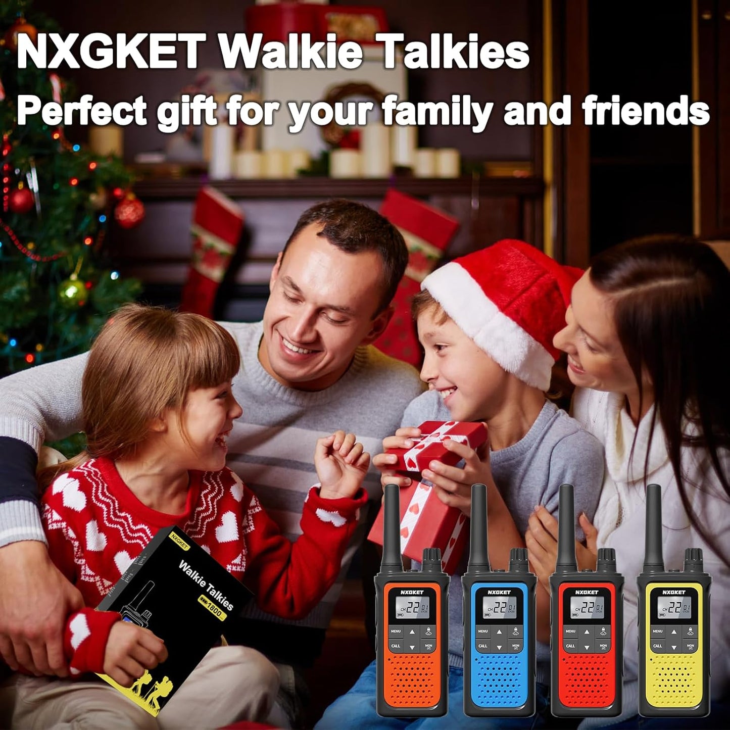 NXGKET Walkie Talkies Long Range for Adults Kids – Rechargeable Two Way Radio with 22 Ch, 1800mAh Battery, USB-C Charging, NOAA Weather, VOX, Flashlight – Great for Outdoor Camping & Hiking 4 Pack
