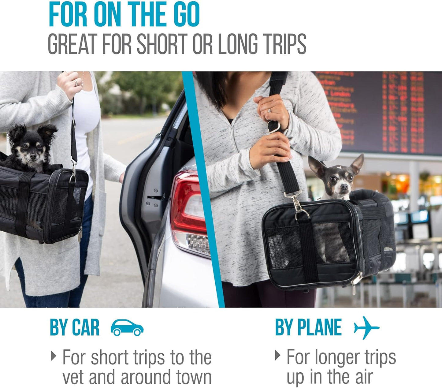 Sherpa Original Deluxe Travel Bag Pet Carrier, Airline Approved & Guaranteed-On-Board - Mesh Panels & Spring Frame, Locking Safety Zippers, Machine Washable Liner - Charcoal Gray, Medium