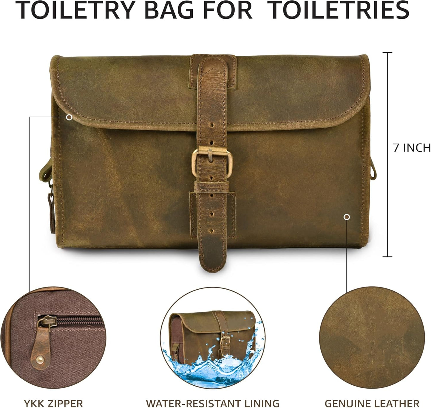 LEATHER VILLAGE Hanging Toiletry Bag for Men & Women, Handcrafted Vintage Cosmetic & Shaving Organizer Travel Dopp Kit- Brown
