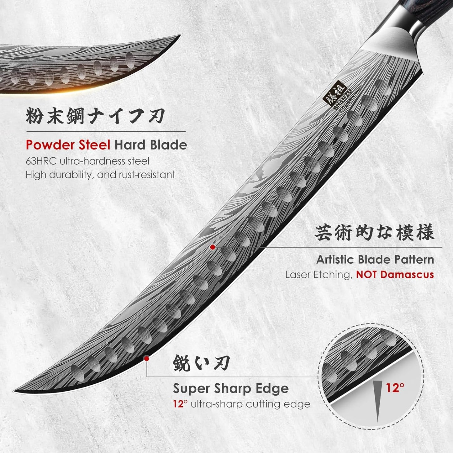 SHAN ZU Fillet Knife 7 Inch, Powder Steel Boning Knife High Carbon Japanese Filleting Knife, Ultra Sharp Deboning Knife for Meat Cutting, Fish Knife with Ergonomic Pakkawood Handle