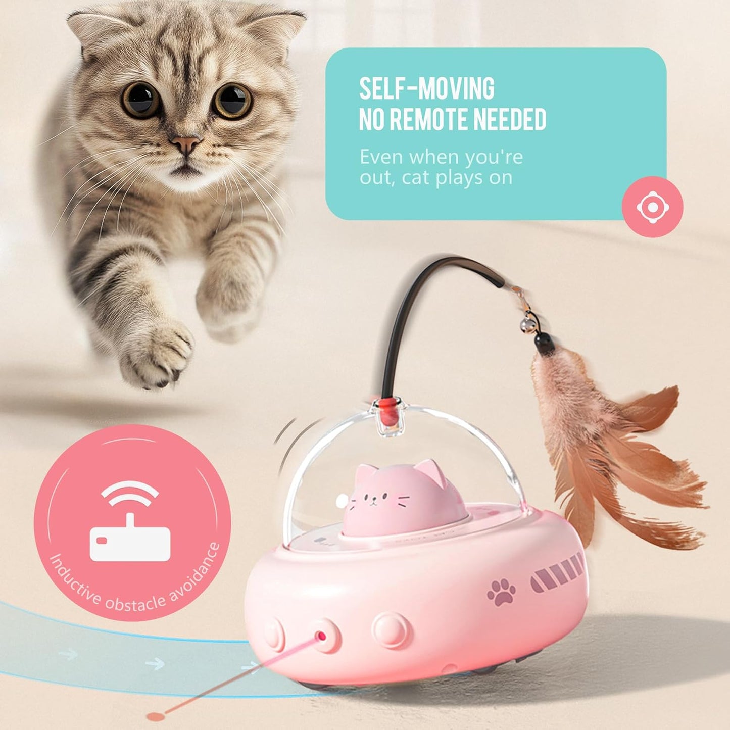 Li & Zhao Cat Laser Toy Automatic - Laser Cat Toys for Indoor Cats 2 in 1 Cat Laser Pointer Toy Interactive Cat Toy Electronic Cat Toy Rechargeable Moving Feather Cat Wand for Bored Cats Kittens