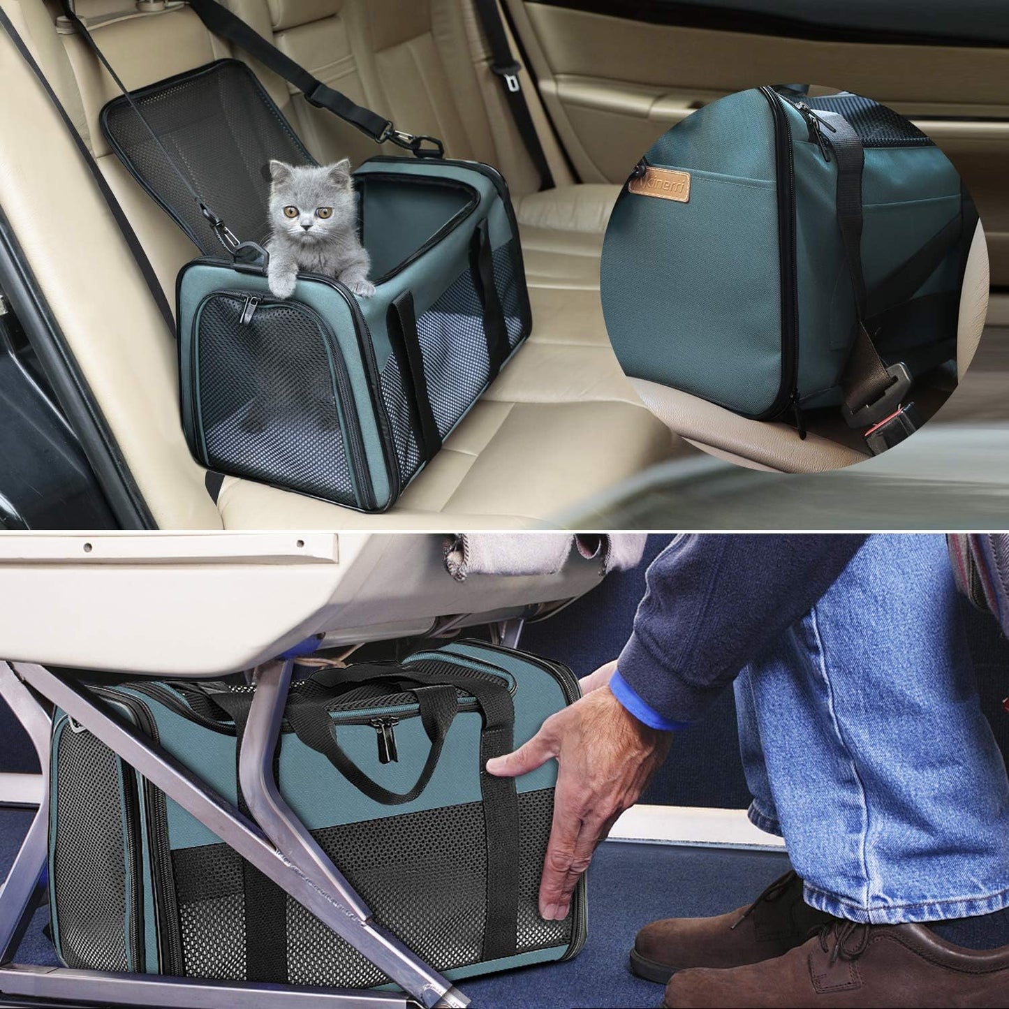 Akinerri Airline Approved Pet Carriers,Soft Sided Collapsible Pet Travel Carrier for Medium Puppy and Cats (Medium, Blue)