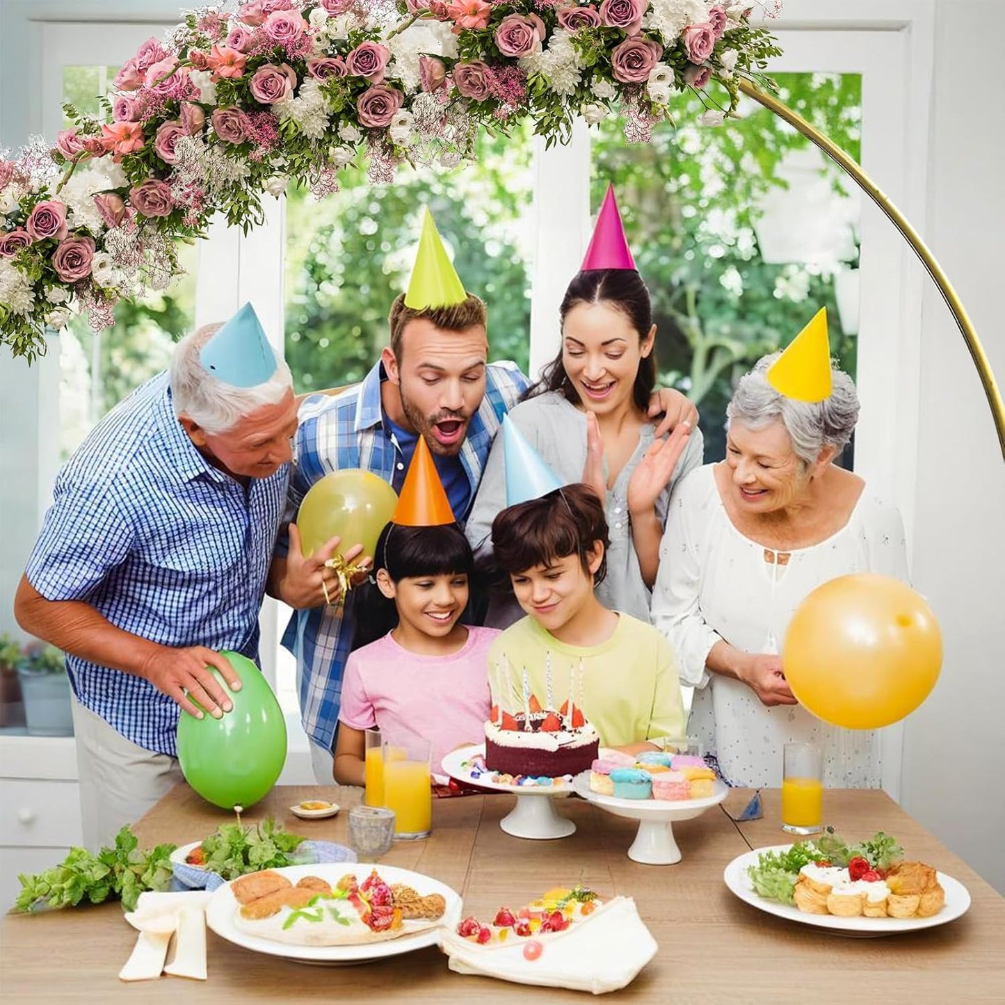 JEBUTU Balloon Arch Stand Metal Round Backdrop Stand Circle Balloon Arch Frame Wedding Arches 6.5FT for Ceremony Birthday Party Baby Shower Decoration