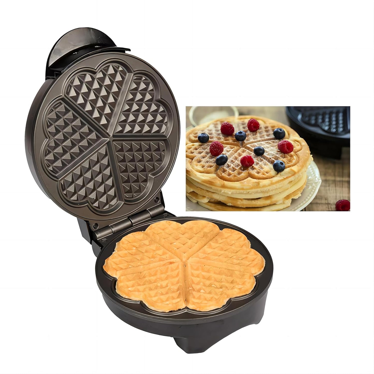 Mini Maker Waffle Maker 5“ Non-Stick Waffler Iron Stuffler Stuffed Wafflera Adjustable Browning Control, Heart, Pink