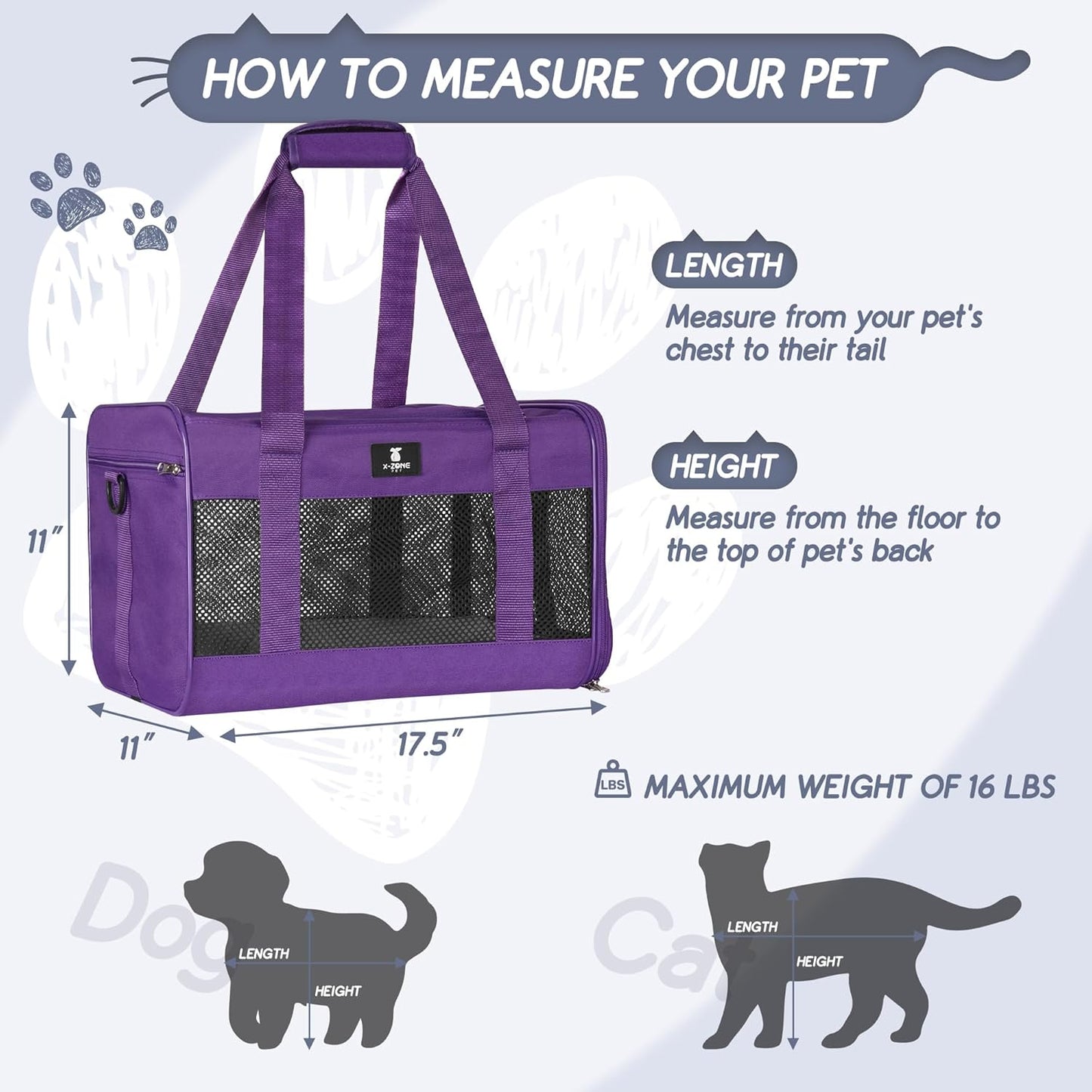 X-ZONE PET Cat Carrier Dog Carrier Pet Carrier for Small Medium Cats Dogs Puppies of 15 Lbs,Airline Approved Soft Sided Pet Travel Carrier,Dog Carriers for Small Dogs - Black Grey Purple Blue Brown