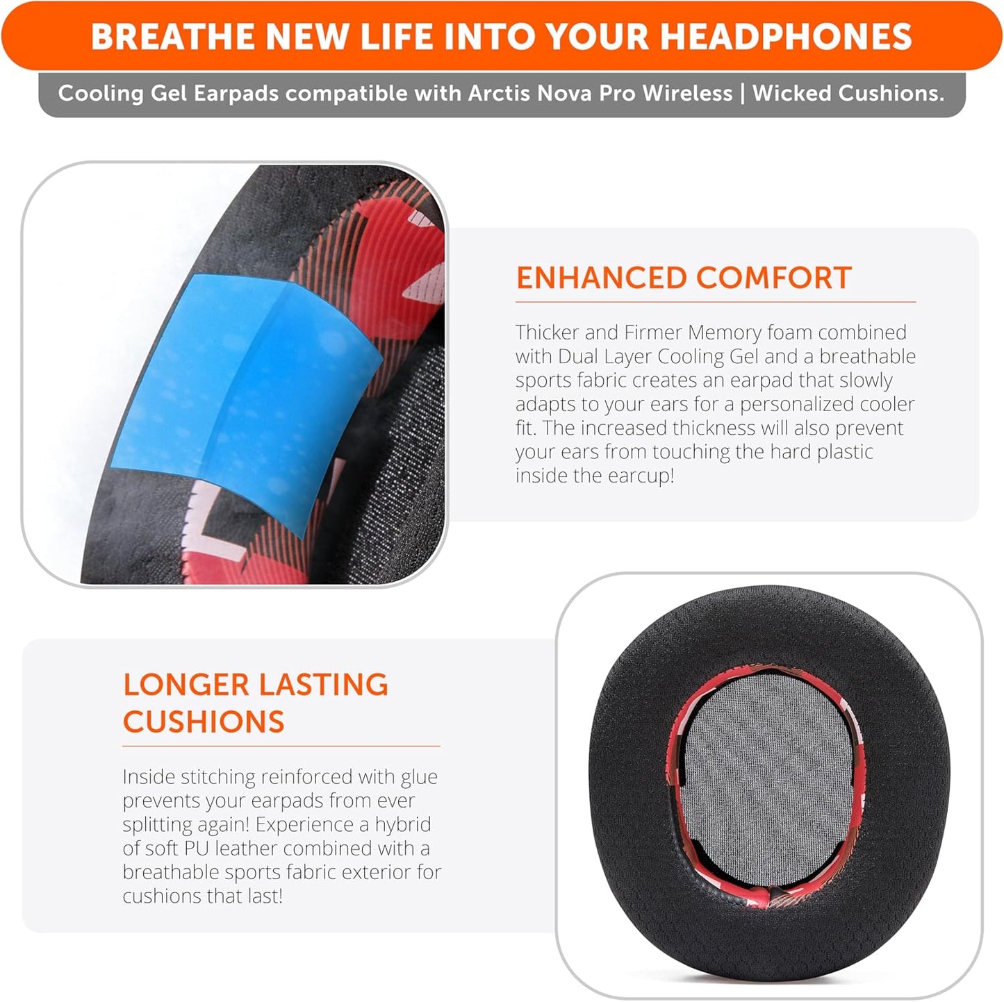 WC Freeze Nova Pro Wireless - Cooling Gel Earpads for Arctis Nova Pro Wireless ONLY (Doesn’t Fit Other Models), Made by Wicked Cushions, Improved Durability, Thickness & Sound Isolation | Black