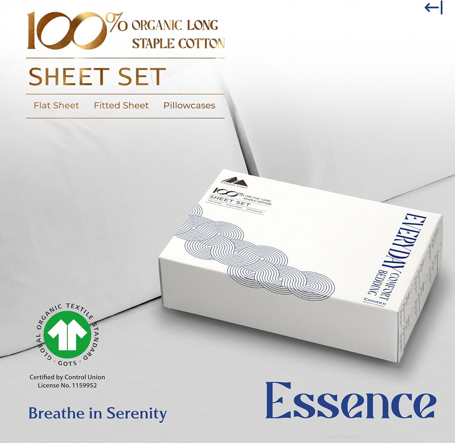 Mayfair Linen 100% Organic Cotton Percale Sheets Full Size - White Cotton Percale Sheets Full, 4 Piece Full Percale Sheet Sets, Soft & Crisp, Cooling Sheets, 16" Deep Pocket Hotel Sheets Full Size