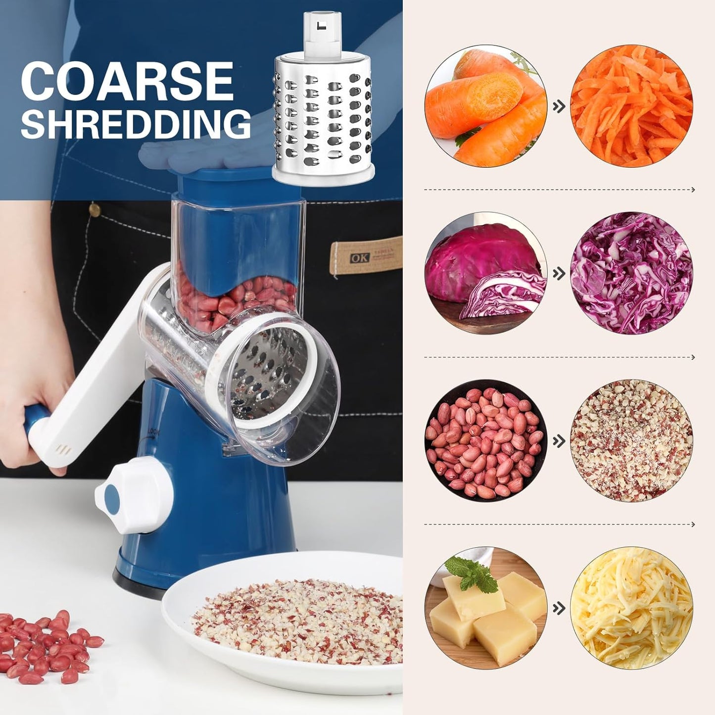 Purilite Select Rotary Cheese Grater with 3 Stainless Steel Blades