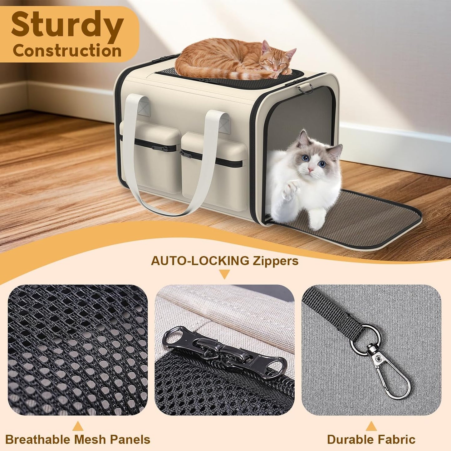 Cat Carrier Soft Airline Approved - Small Dog Travel Carrier Bag for Pets Up to 15Lbs, Breathable & Comfortable Pet Carrier for Cats & Small Dogs, TSA Approved for Airplane, Car, Camping, Vet Visits