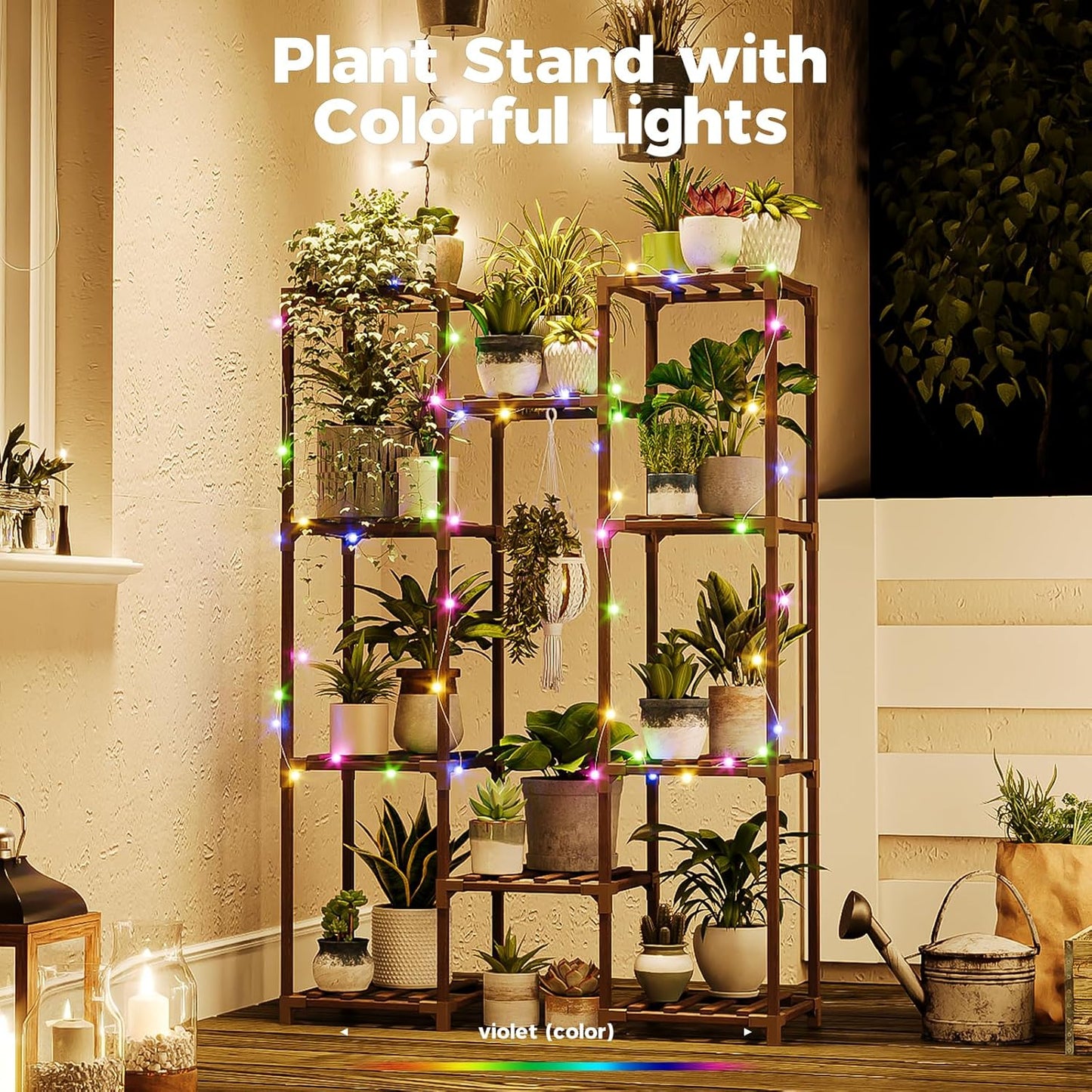 Bamworld Plant Stand Indoor Outdoor Hanging Plant Shelf for Multiple Plants Pots Wood Flower Stand Tall Large Flower Holder for Living Room, Patio, Balcony, Garden Decor, Brown