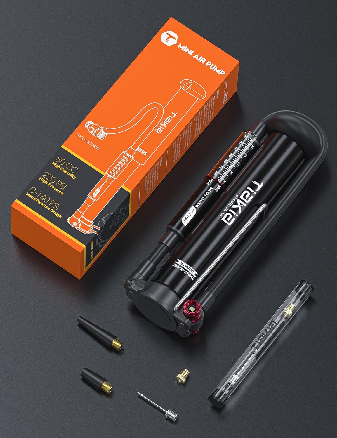 Tiakia Bike Floor Pump with Gauge High Pressure Portable Bike Pump High Volume Aluminum Tire Pump Small Bicycle Air Pump Fits Schrader Presta Valve Hand Pump for Bike Balls