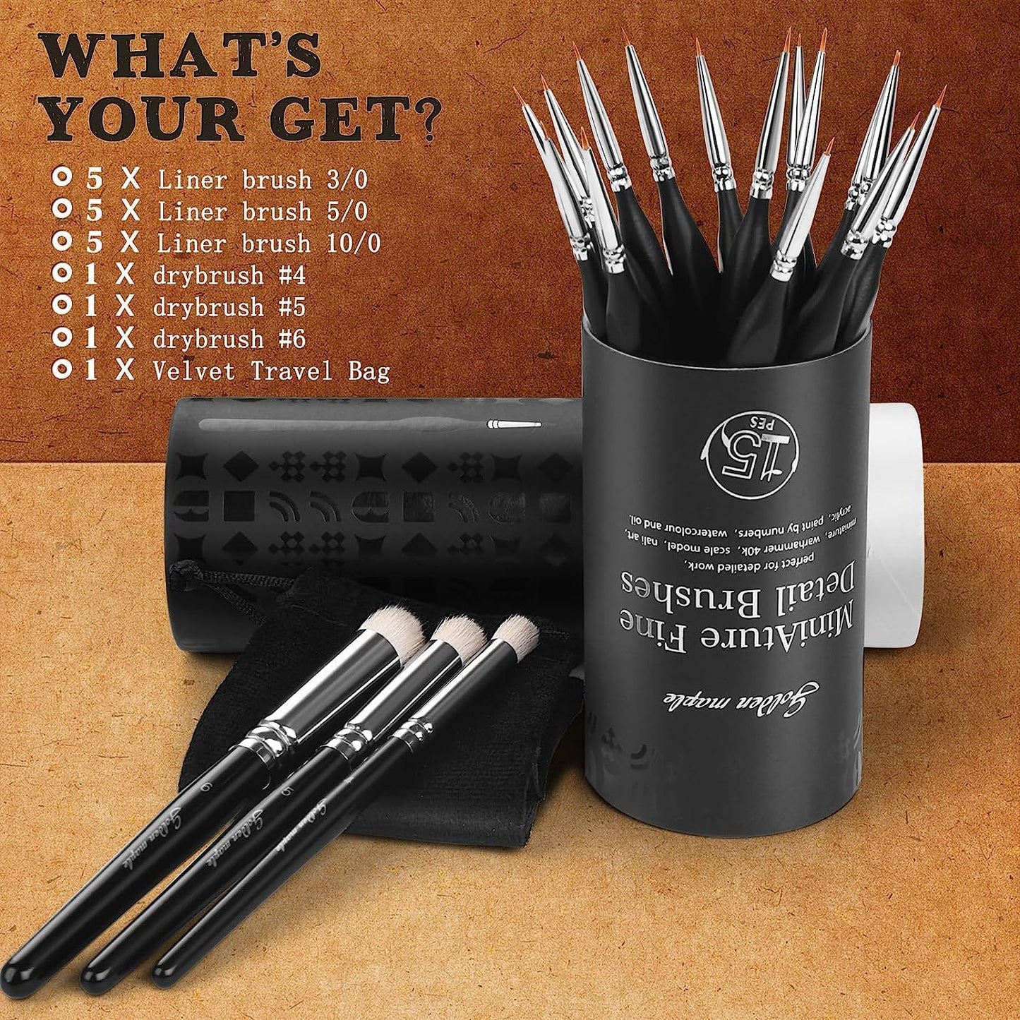 Detail Paint Brushes Set 10pcs Miniature Brushes for Fine Detailing & Art Painting - Acrylic, Watercolor,Oil,Models